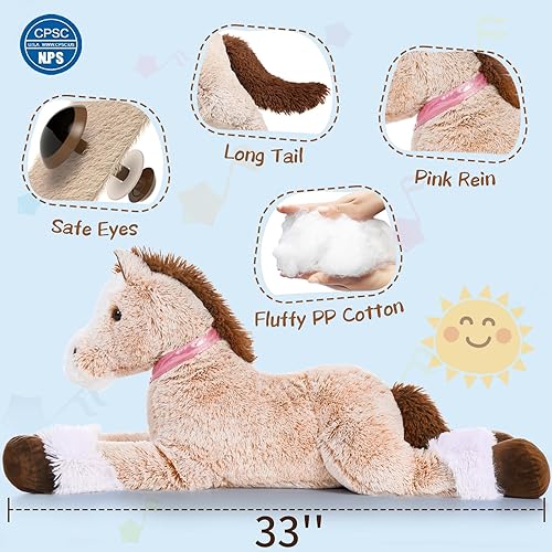 Miniatura 7 de MaoGoLan Animal de peluche de caballo grande para niño, juguete de peluche de caballo grande para niña, poni hinchable para niños, almohada de felpa