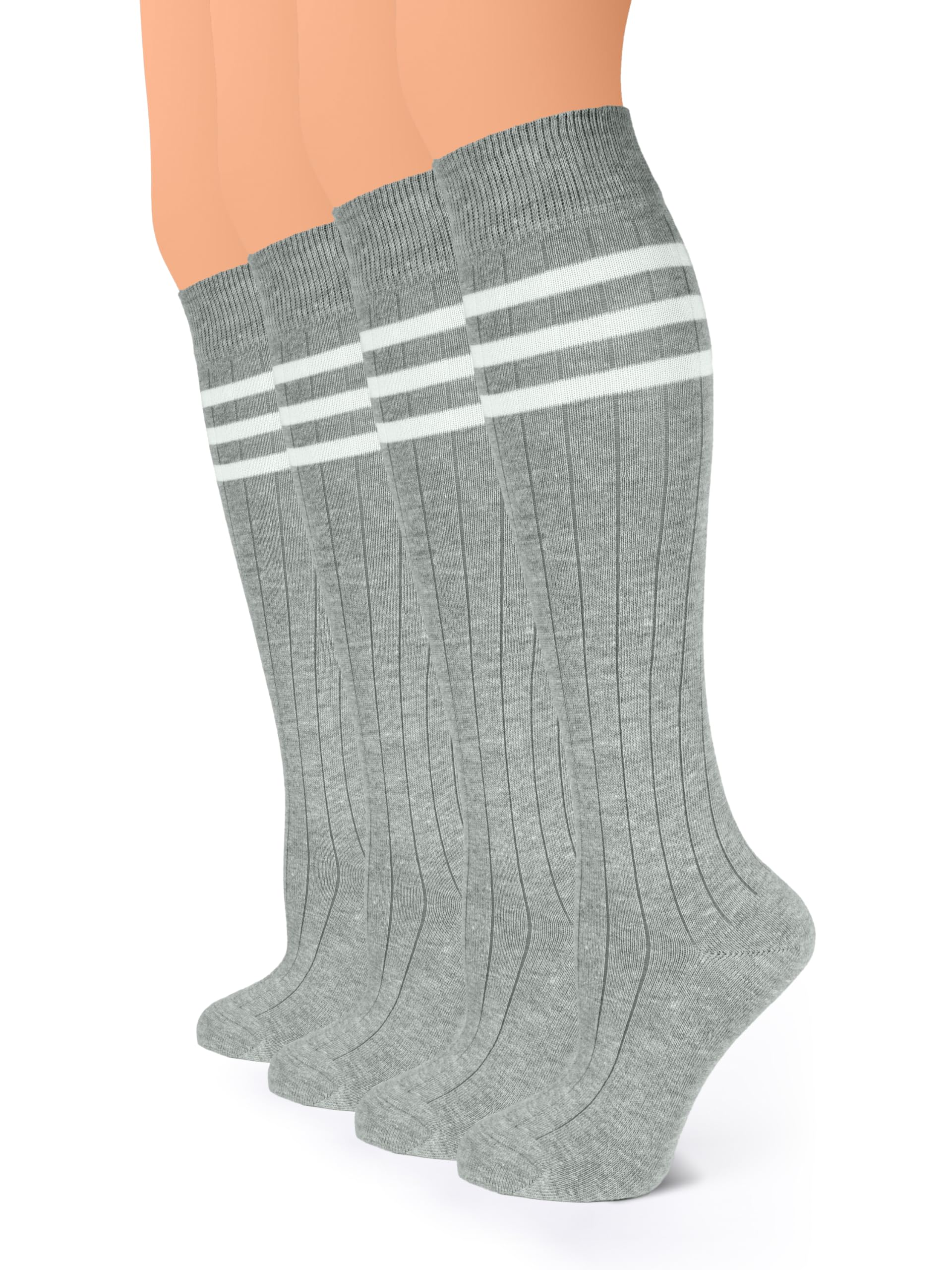 Hugh Ugoli Women Cotton Knee High Socks, 4 Pairs, Long Dress School Uniform