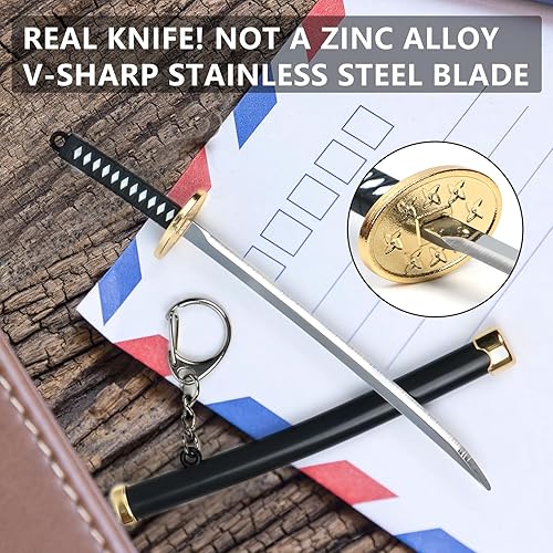 Miniatura 6 de SHARP CASTLE Mini katana japonesa, cuchillo de acero inoxidable ultra afilado de 5.7 pulgadas con vaina, llavero Katana de anime, cortador de