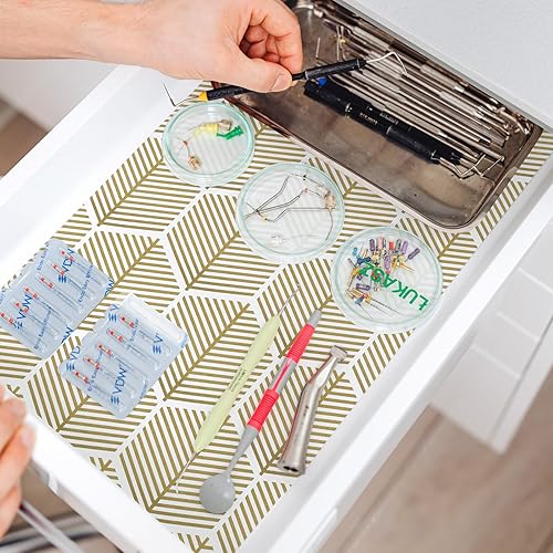 Miniatura 3 de Aniboo Papel tapiz moderno para despegar y pegar, papel adhesivo dorado bohemio para armarios y cajones, geométrico, para baño, autoadhesivo,