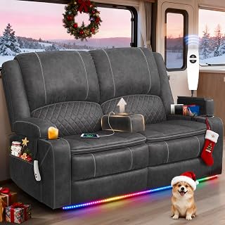 MOSGAT Power Reclining Loveseat Sofa for RV & Home Theater - Wall Hugger, Removable Armrest, USB Ports, Hidden Storage, Grey