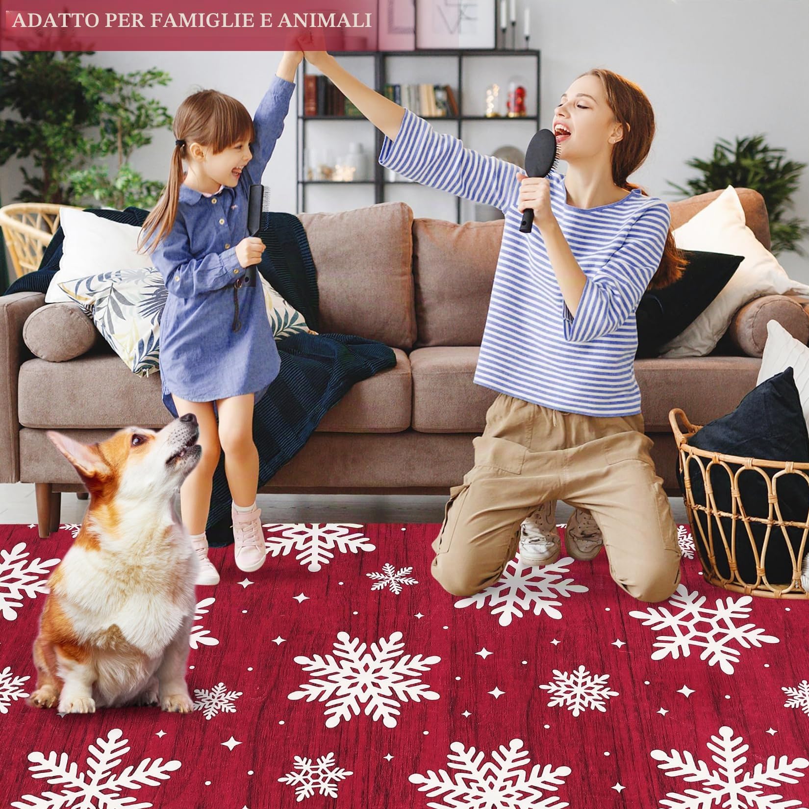 Garvee Tappeto Lavabile Natalizio per Soggiorno, Antiscivolo con Motivo Fiocco di Neve, Decorativo Pieghevole per Cucina e Camera da Letto