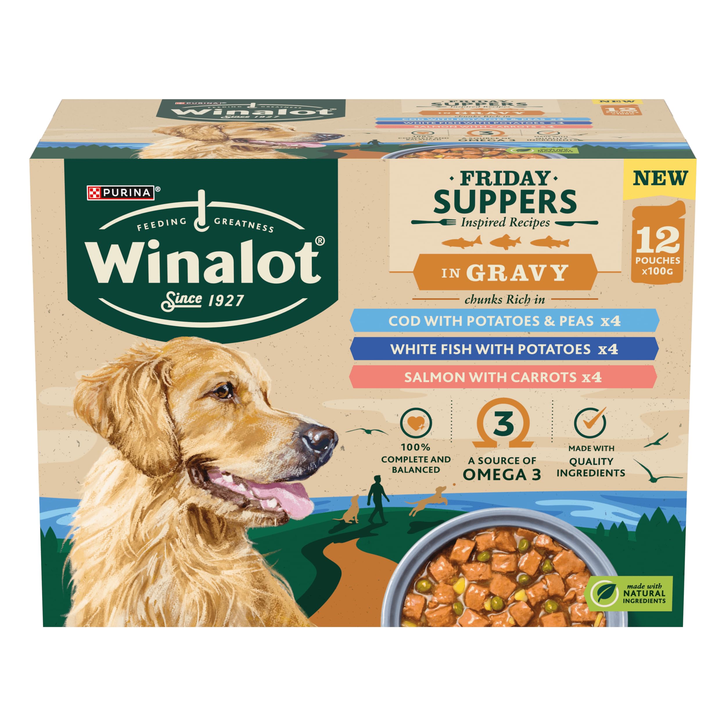 WINALOT Friday Suppers Mixed Variety Fish in Gravy Wet Dog Food 12x100g, Pack of 4