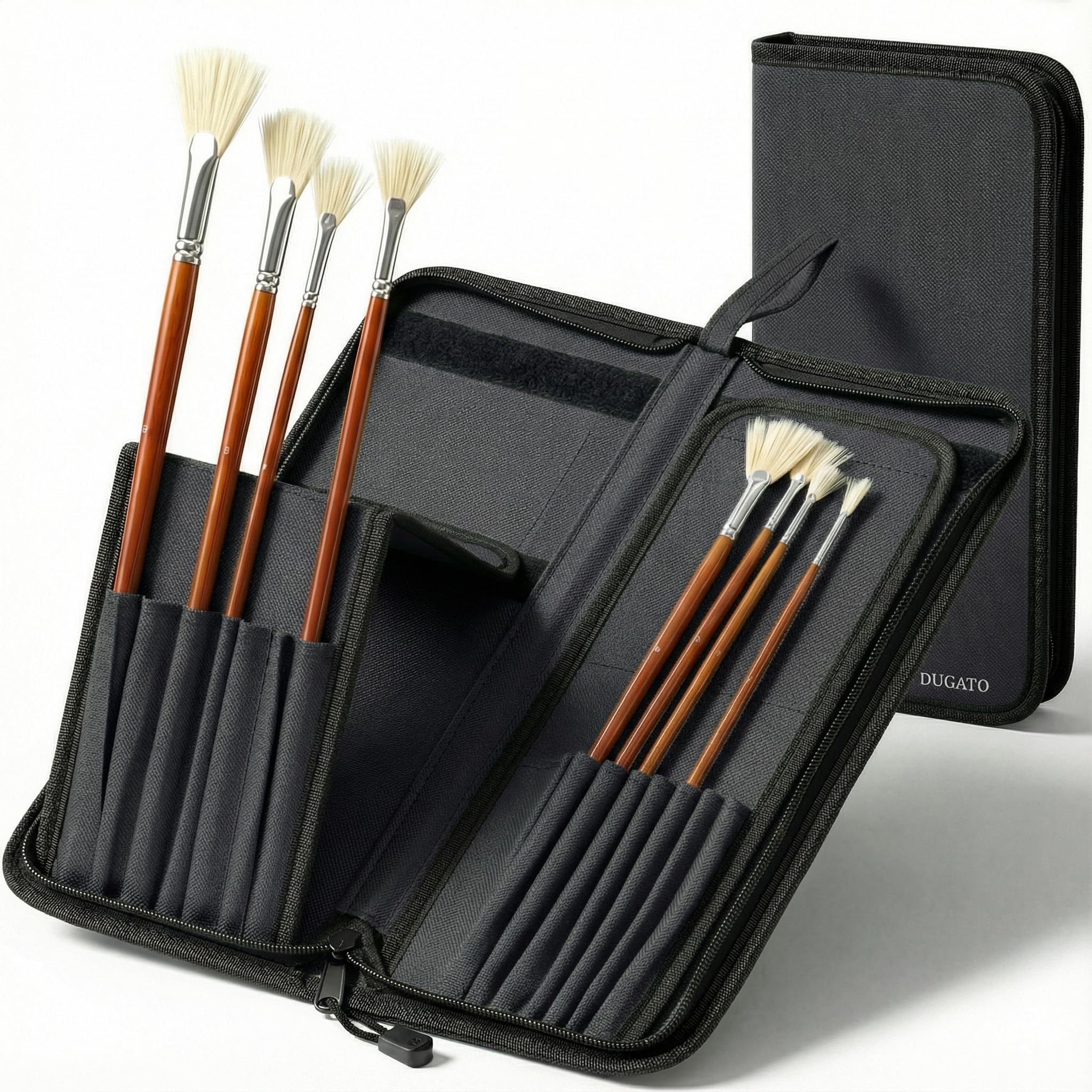 DUGATO Long Brush Holder &amp; Organizer, Canvas Case 5.7 x 14.8 in, Black