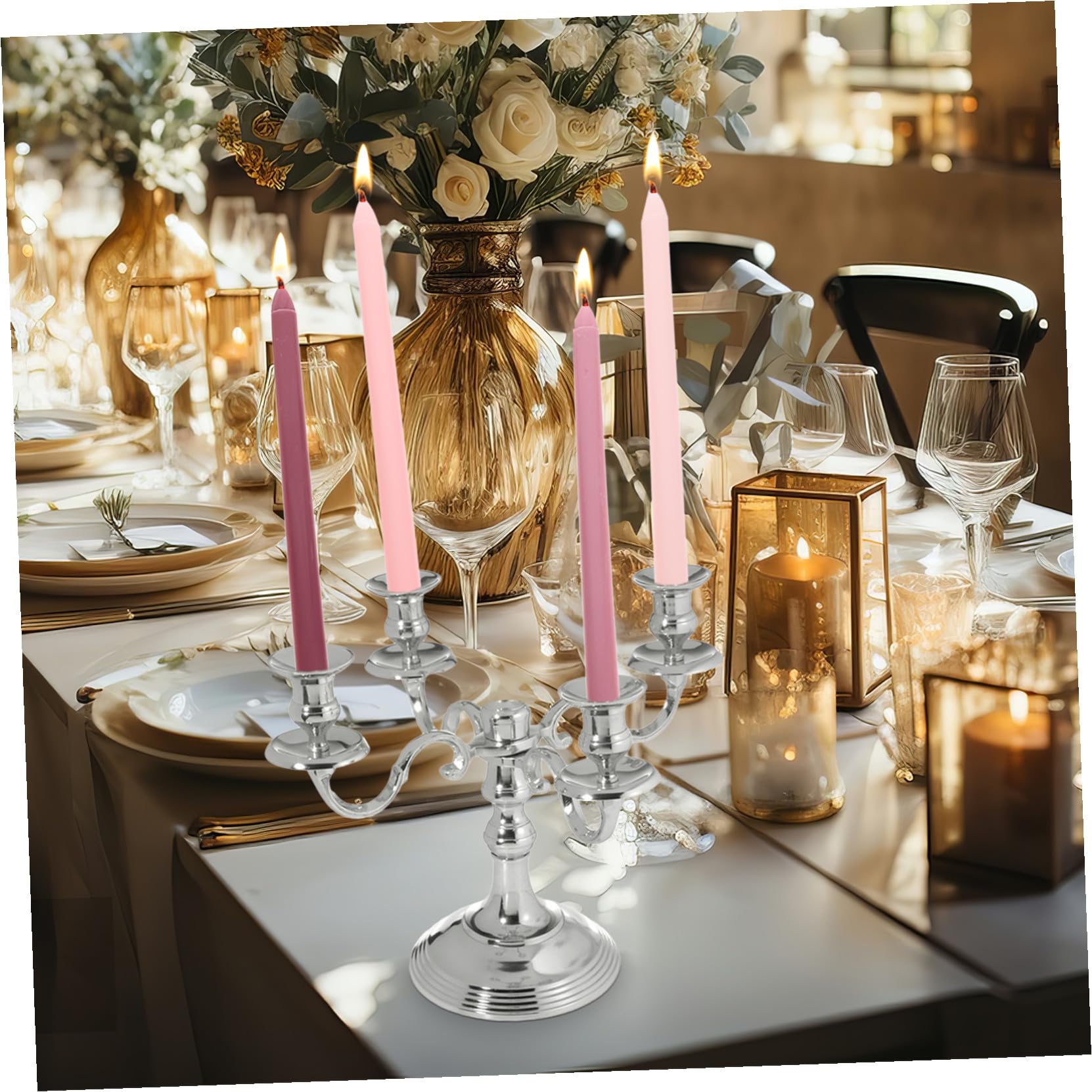 4 Pezzi Candele Profumate Rosa in Paraffina a Forma di Palo, senza Fumo, per Decorazioni di Cena Intima e Feste