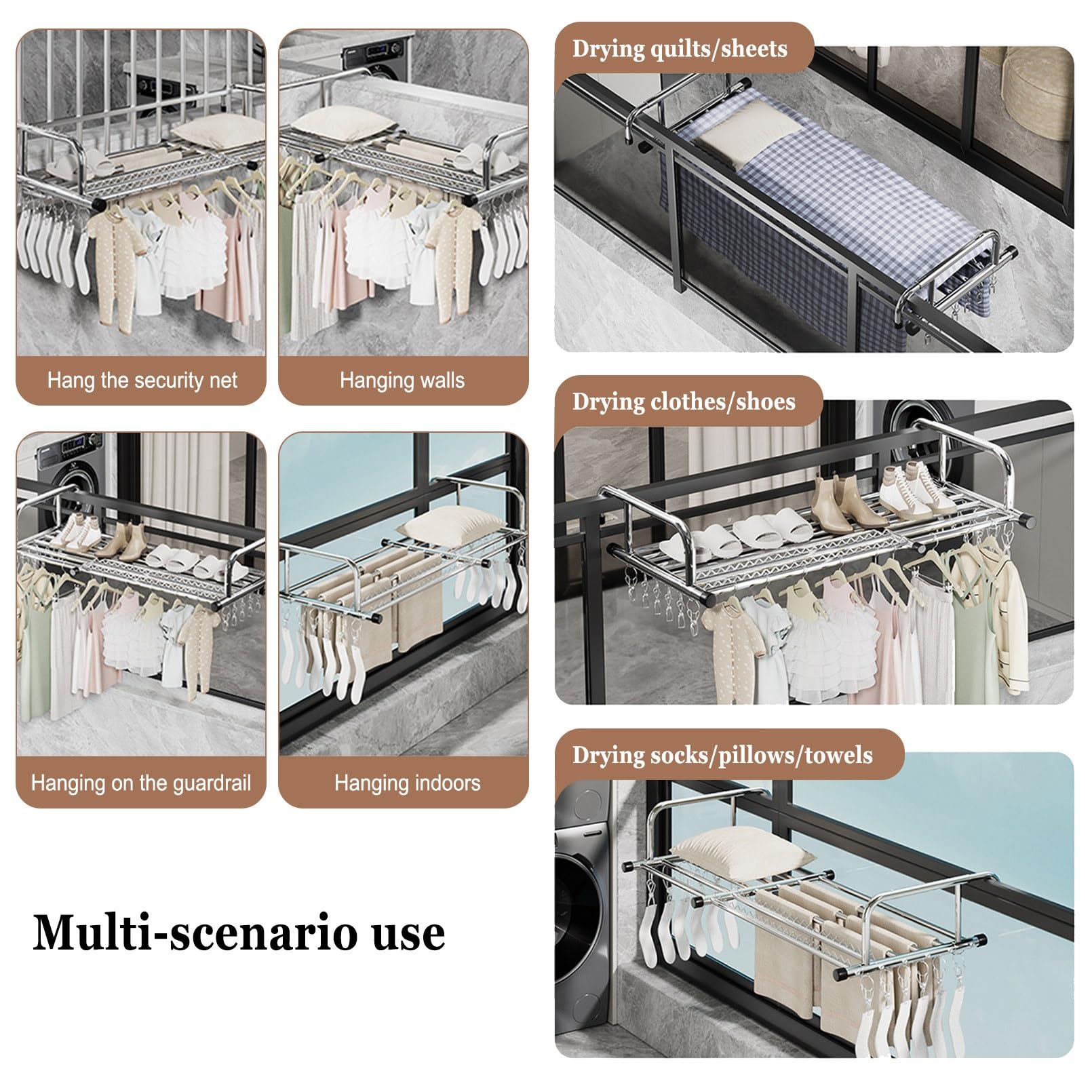 Klappbar Heizkörpertrockner, Hängewäschetrockner Wäschehänger Balkon Trockner, Windproof Wave Hole Slot Design, Kann Sofort Nach Dem Aufhängen Verwendet Werden, Platzsparender Wäschetrockner(77-140cm)