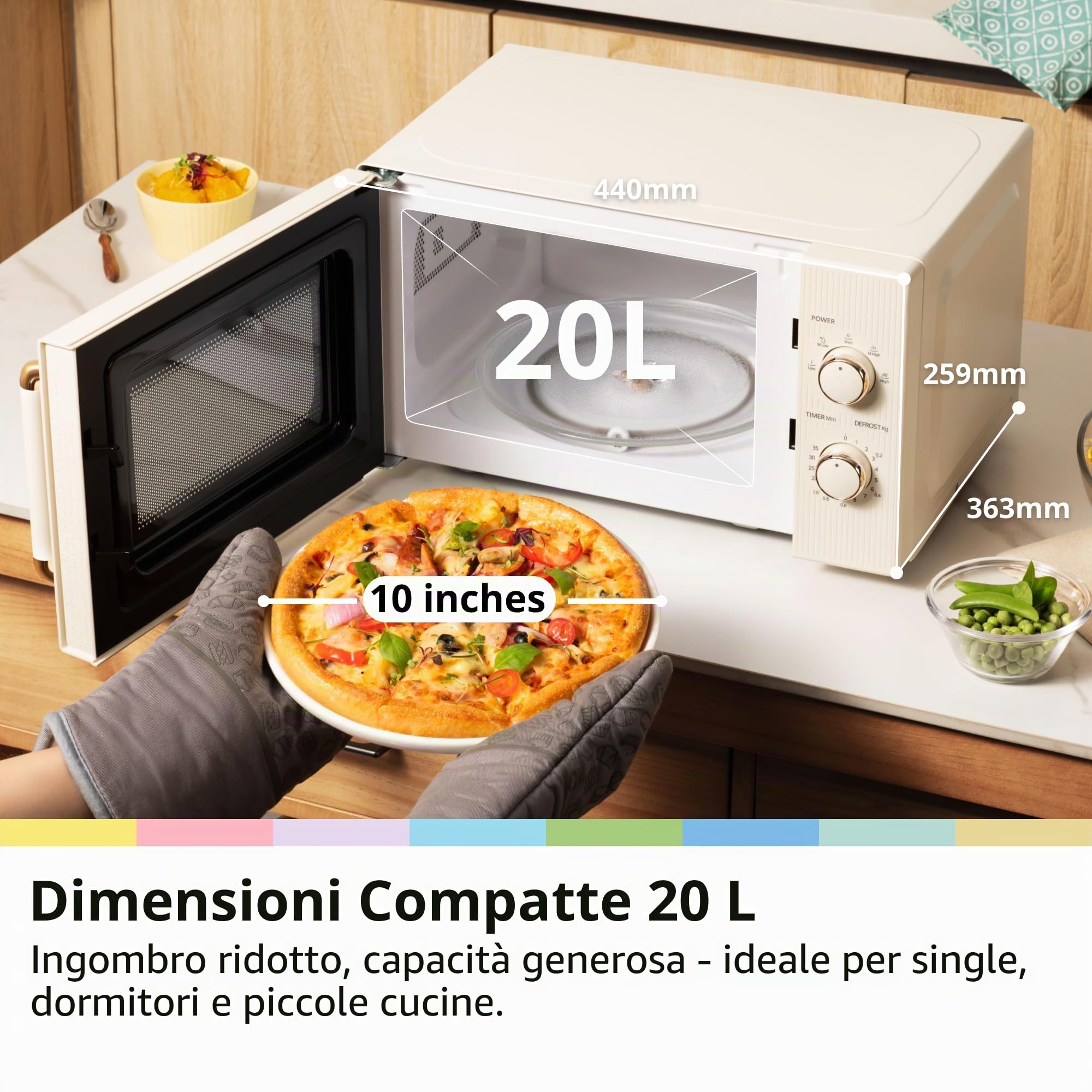 COMFEE ' CMO-M202NC(CM) Microonde Vintage Retro Elegante Con 5 Livelli Di Potenza, 700 W, 20 L, Timer Regolabile 0-35 Min, Controlli Singoli, Illuminazione Interna, Crema Albicocca
