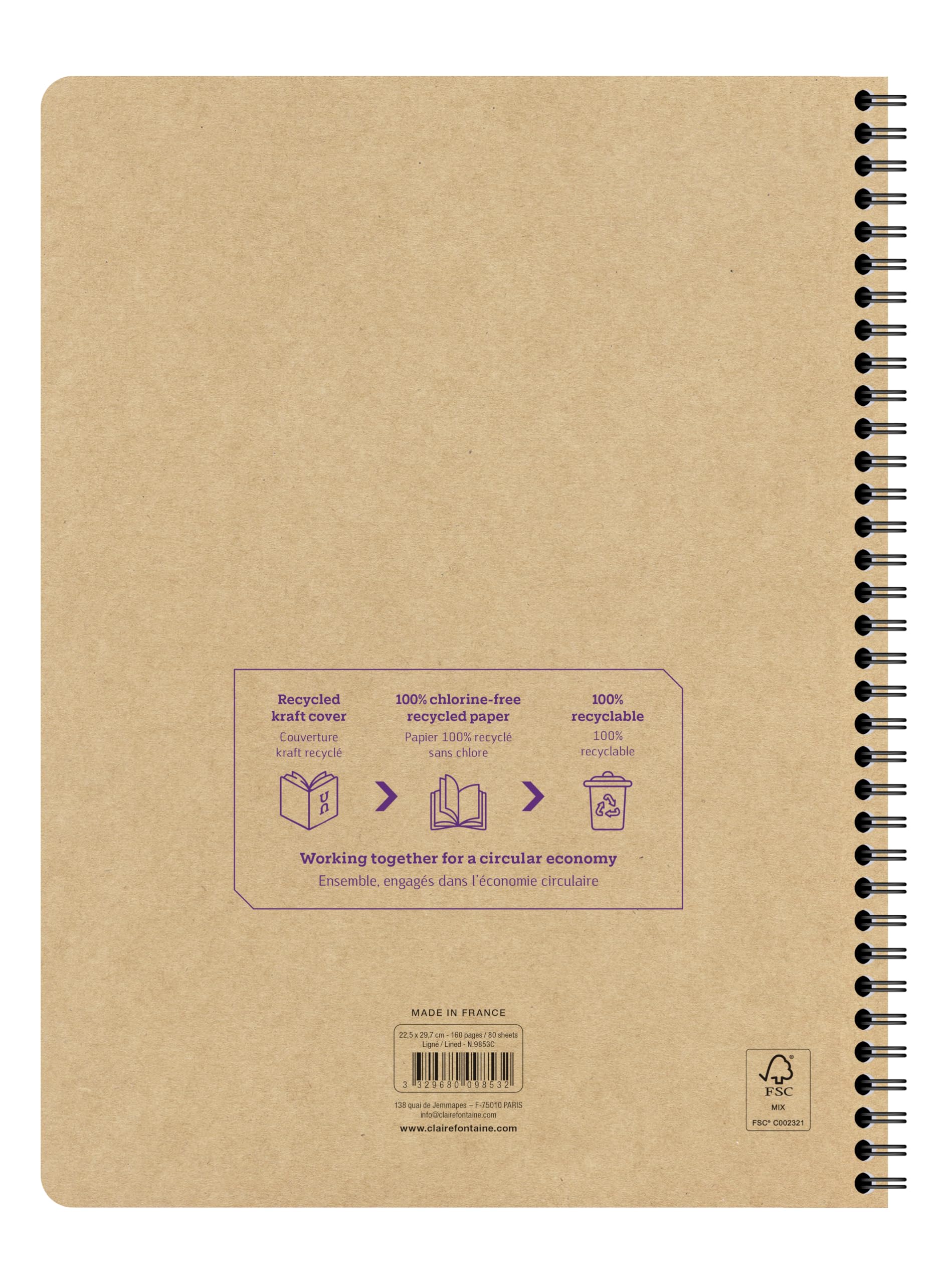 Clairefontaine 9853Cpack Lot 5 cahier spirale Uninotes A4 160p ligné Blanc