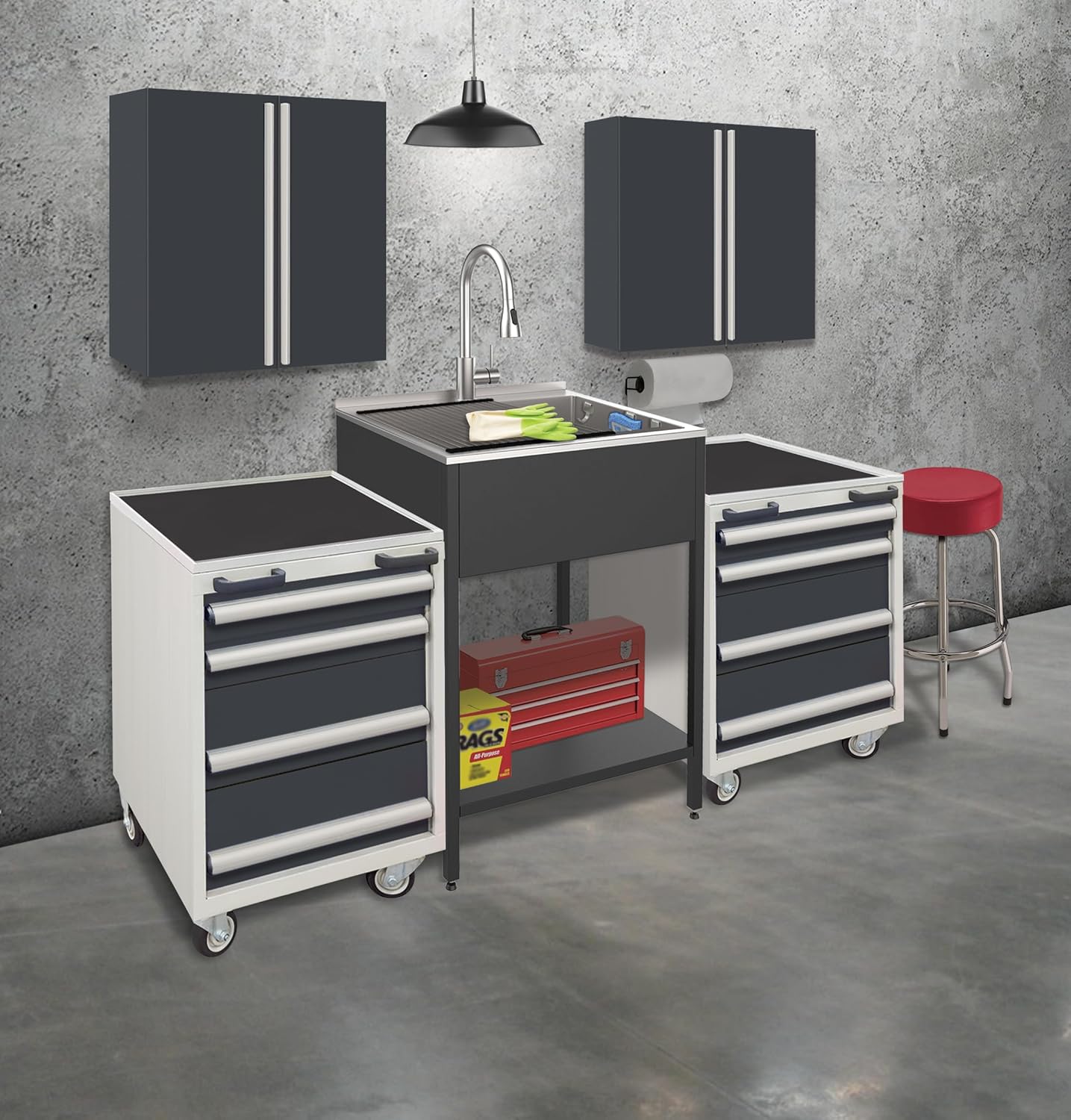Transolid K-EWS-2822S-MB 28-in W x 22.1-in D x 35.2-in H Laundry Sink/Wash Stand All-in-One Kit for Indoor/Outdoor Use, Matte Black
