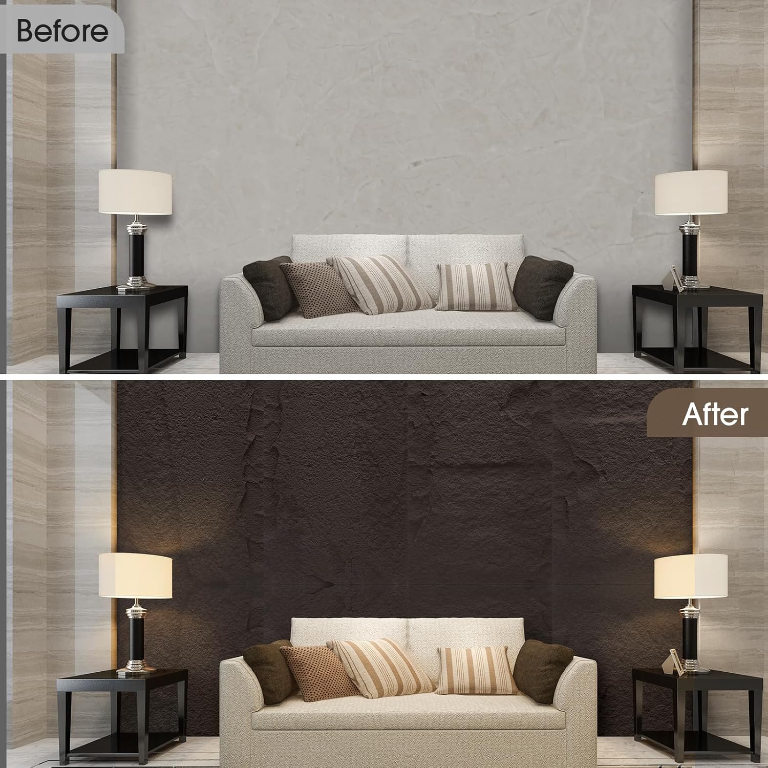 3D Faux Stone Wall Panels, 4-Pack 47.24×23.62 in. PU Wall Panels 30.99 sq.ft Coverage, Lightweight & Waterproof, Easy DIY Install for Living Room, Bedroom, Office