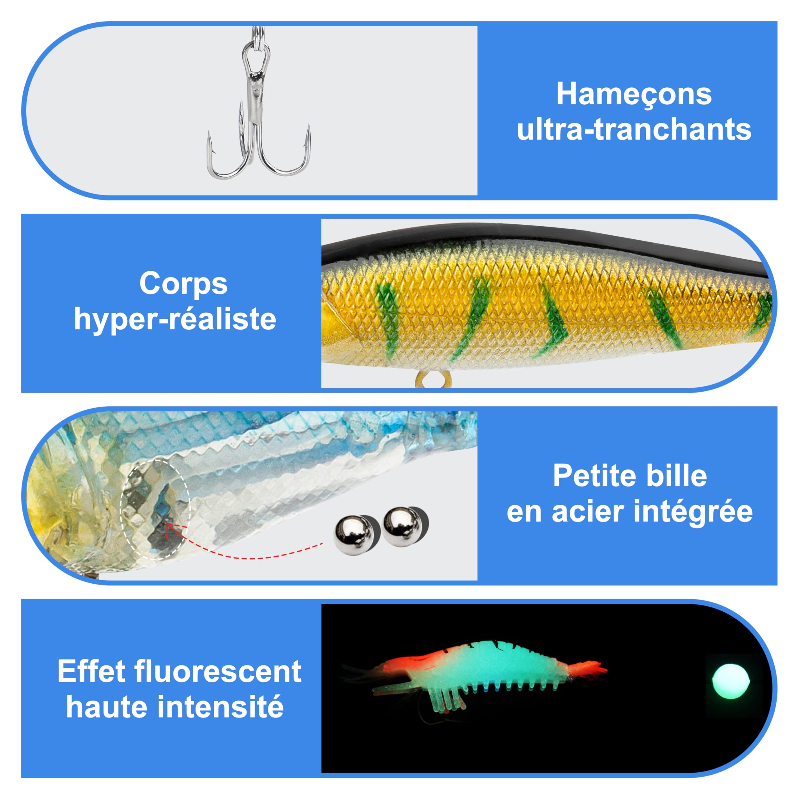 TRUSCEND Kit Complet de Leurres avec Boîte de Pêche et Accessoires Inclus