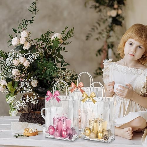 Miniatura 4 de BESARME Paquete de 30 bolsas de regalo transparentes con asa, bolsas de plástico reutilizables, pequeñas bolsas transparentes para regalos, bodas,