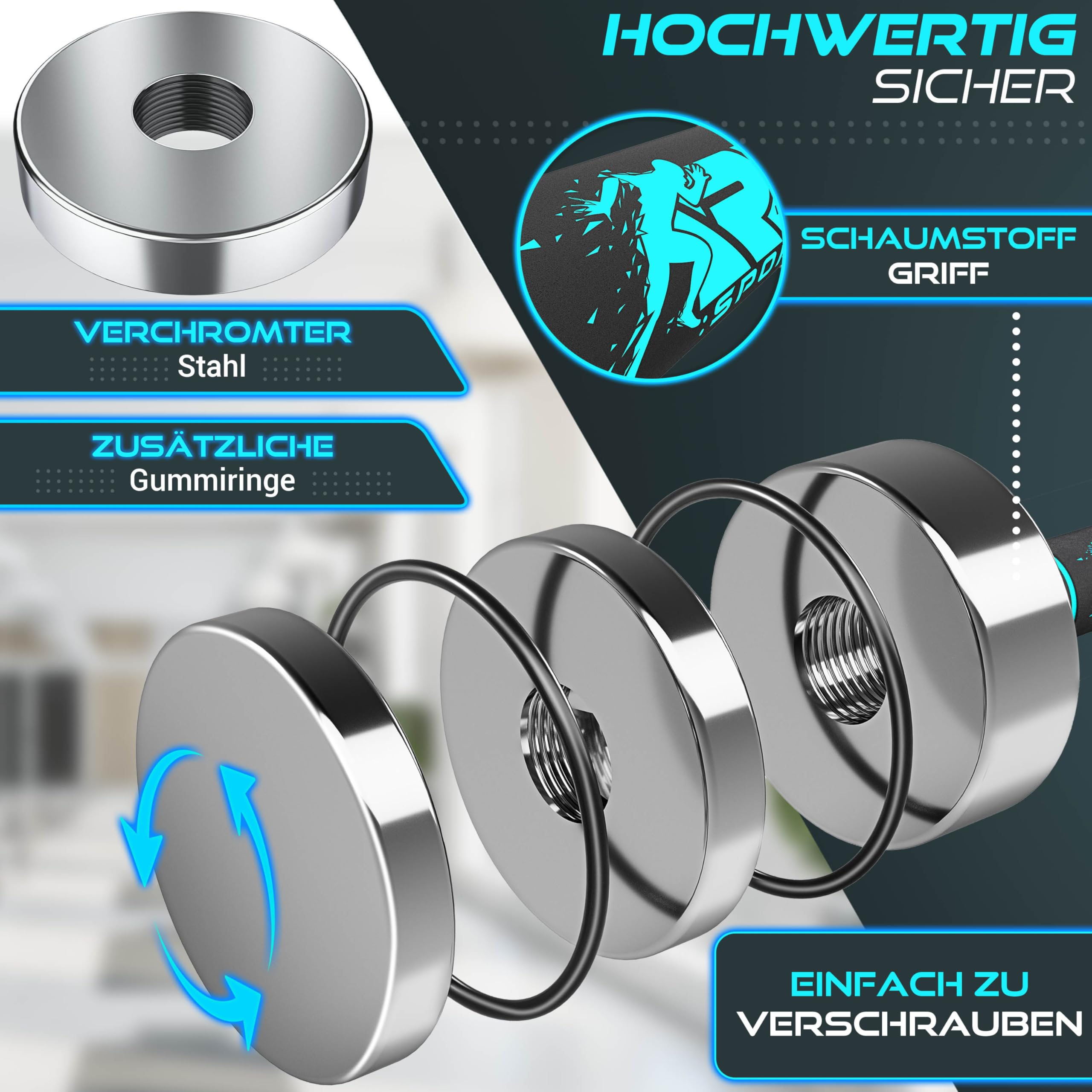 RE:SPORT® 2er Hanteln Set aus massivem Stahl 2,5/5/7,5/10 kg | Hantel Kurzhantel mit Gewichten & Schaumstoffgriff | Fitness Kurzhanteln Home Gym, Krafttraining & Muskelaufbau