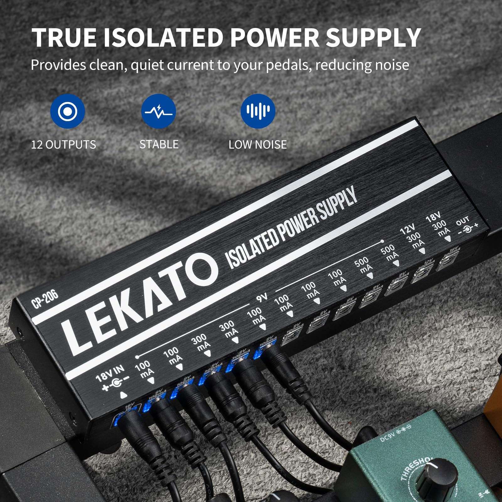 LEKATO Alimentatore per Chitarra, 12 Uscite CC Isolate per 9 V/12 V/18 V, 100 mA 300 mA 500 mA Alimentatore per Effetti a Pedale con Protezione da Corto Circuito per la Ricarica di Strumenti Musicali