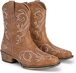 DREAM PAIRS Women's Cowboy Cowgirl Western Boots Embroidered Stitched Ankle Boots Square Toe Chunky Heel Fashion Short Booties with Zipper