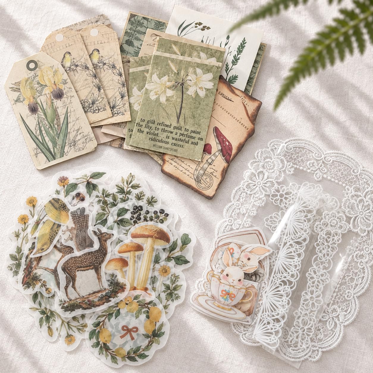 260-Piece Botanical Scrapbook Kit, Vintage Paper and Stickers