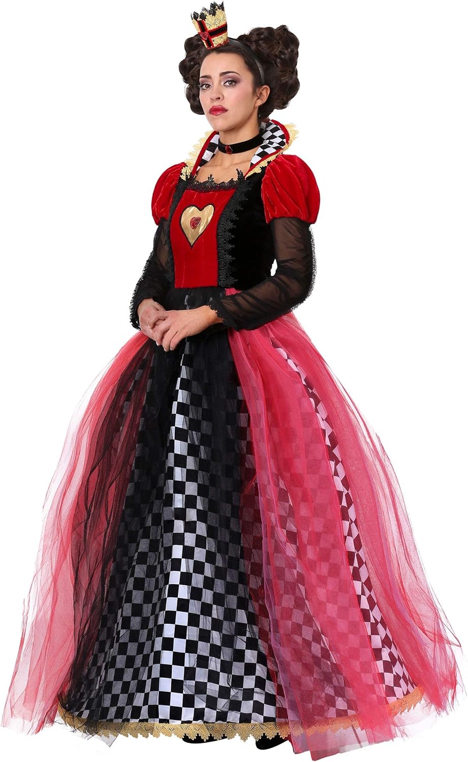 Adult Ravishing Queen of Hearts Costume Womens, Fancy Checkered Dress Halloween Outfit, Red and Black Villain