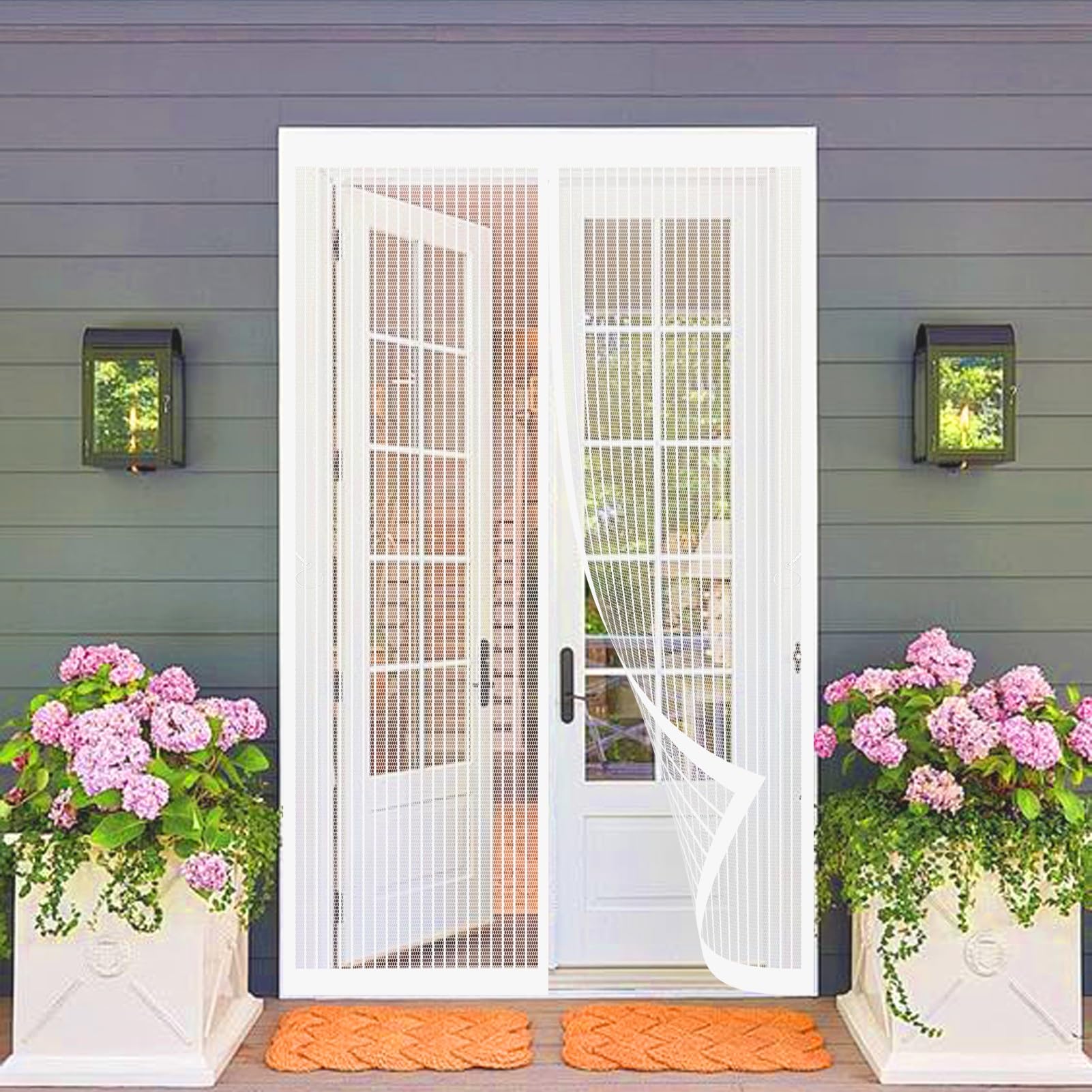 Magnetic Fly Screen Door 114 x 203 cm Fly Nets for Doors Easy to Install Hundreds of Sizes Kid and Pet Friendly Curtains for Kitchen, Terrace, Corridor, White
