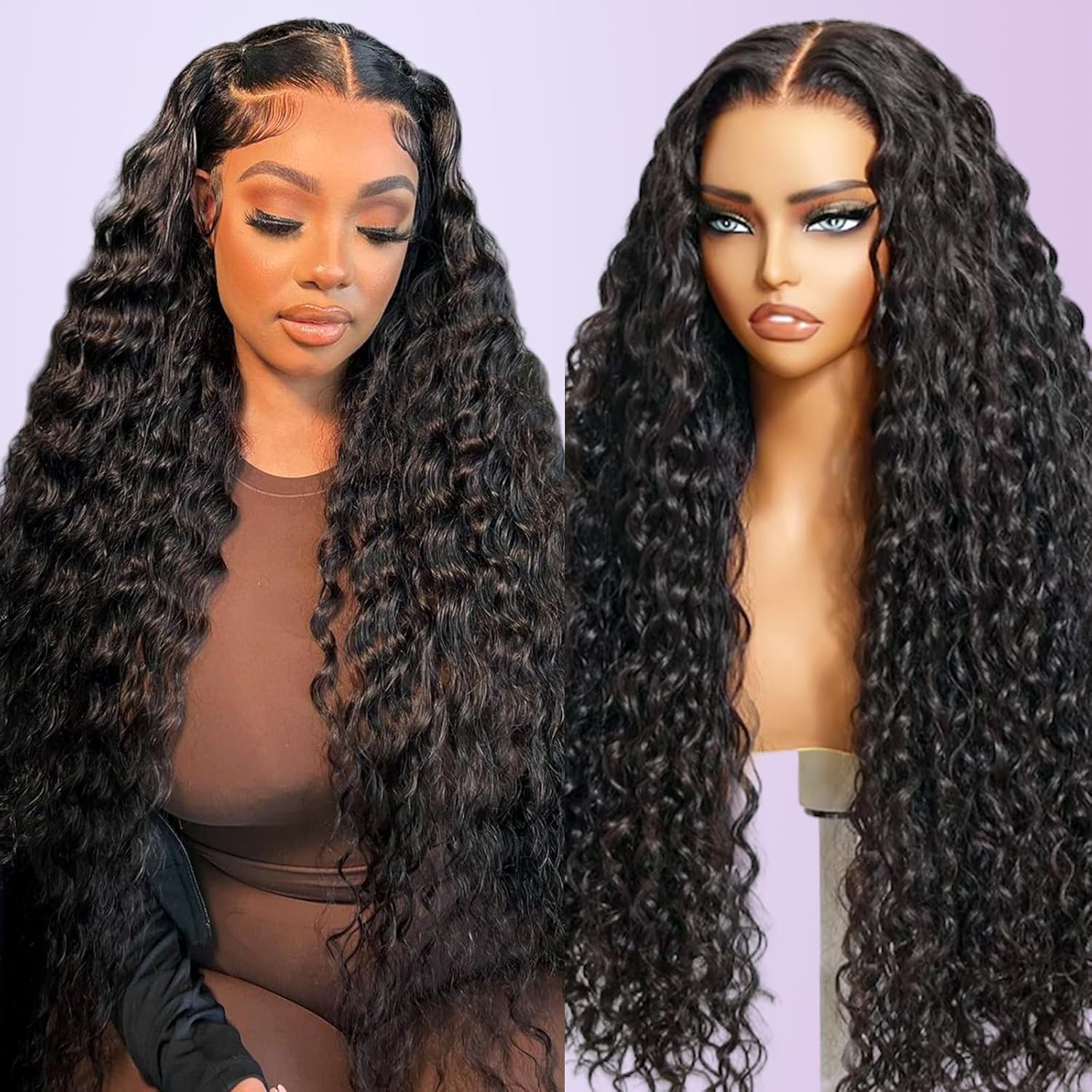 Smilenice Water Wave Human Hair Wig for Black Women 13x6 HD Lace Front Wigs 180 Density, Curly Wig Pre Plucked With Baby Hair