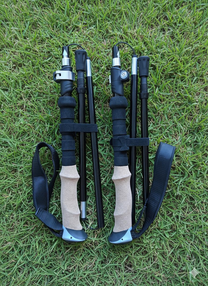 Bâtons de trekking pliables, 2 bâtons de randonnée, aluminium 7075, légers, réglables de 120 à 135 cm, manche en liège, 4 paires de butées, ajustement rapide, montagne, marche nordique, trail, course