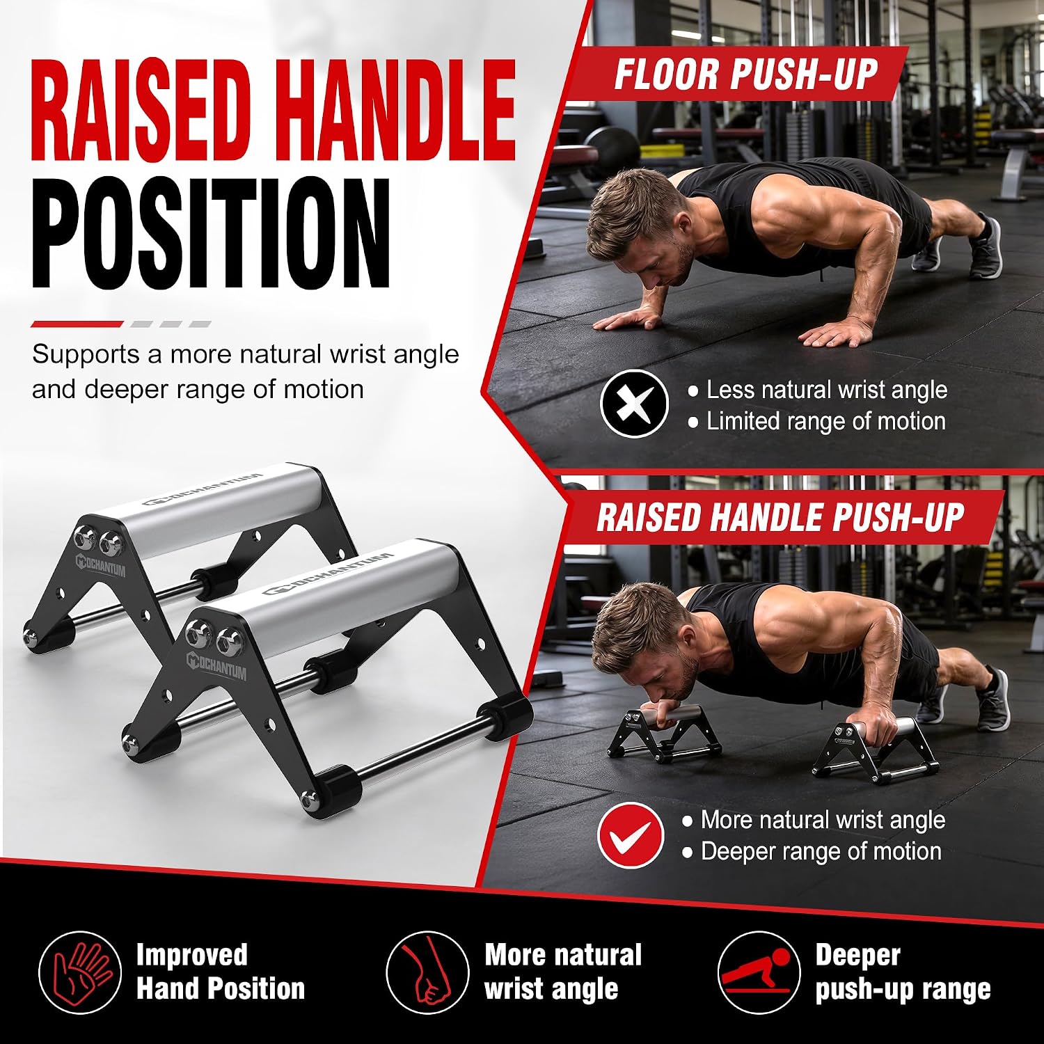 Aluminum Push Up Bars for Floor Workout, 2 PCS Non-Slip Stands | Lightweight pushup handles, A-frame base, raised grips, wrist support, portable design, planks and home strength training