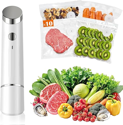 Portable Vacuum Sealer for Food, 10 Reusable Sealer Bags with 60kPa Powerful Handheld Vacuum Sealer Machine, Seal Meal Saver, Cordless Compact Food Sealer for Freezer, Microwave