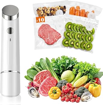 Portable Vacuum Sealer for Food, 10 Reusable Sealer Bags with 60kPa Powerful Handheld Vacuum Sealer Machine, Seal Meal Saver, Cordless Compact Food Sealer for Freezer, Microwave