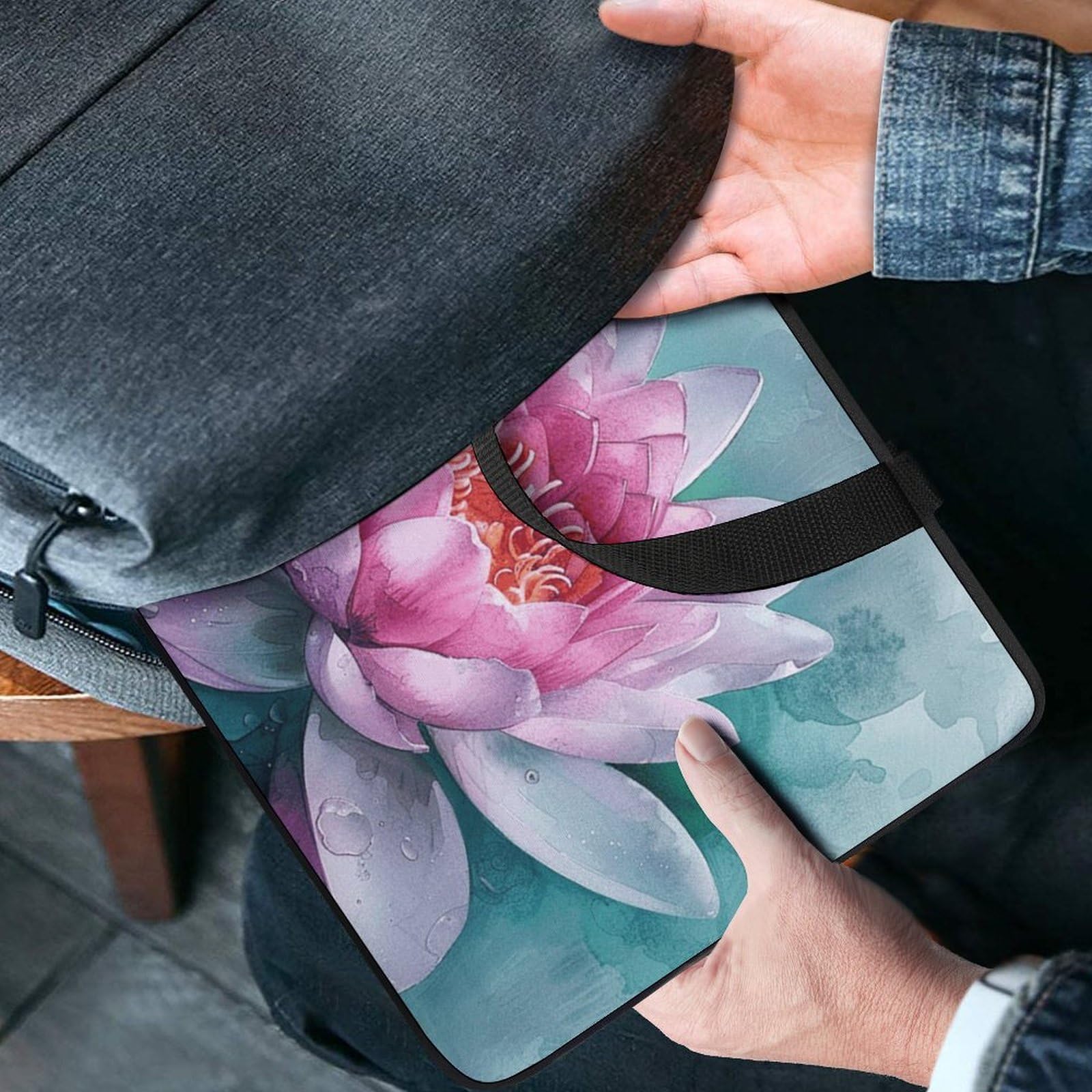 Borsa per computer portatile da 13 pollici, ultra sottile, impermeabile, con fiori di ninfea, con cinghia da polso