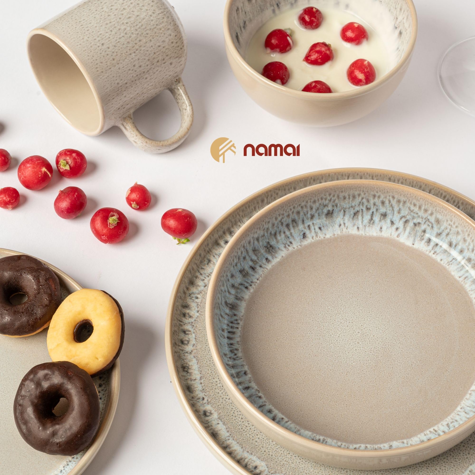 NAMAI - Set 6 Tazze Colazione - 350 ML - Porcellana - Adatte in Lavastoviglie e Microonde - Tazze Cappuccino (6 Mug)