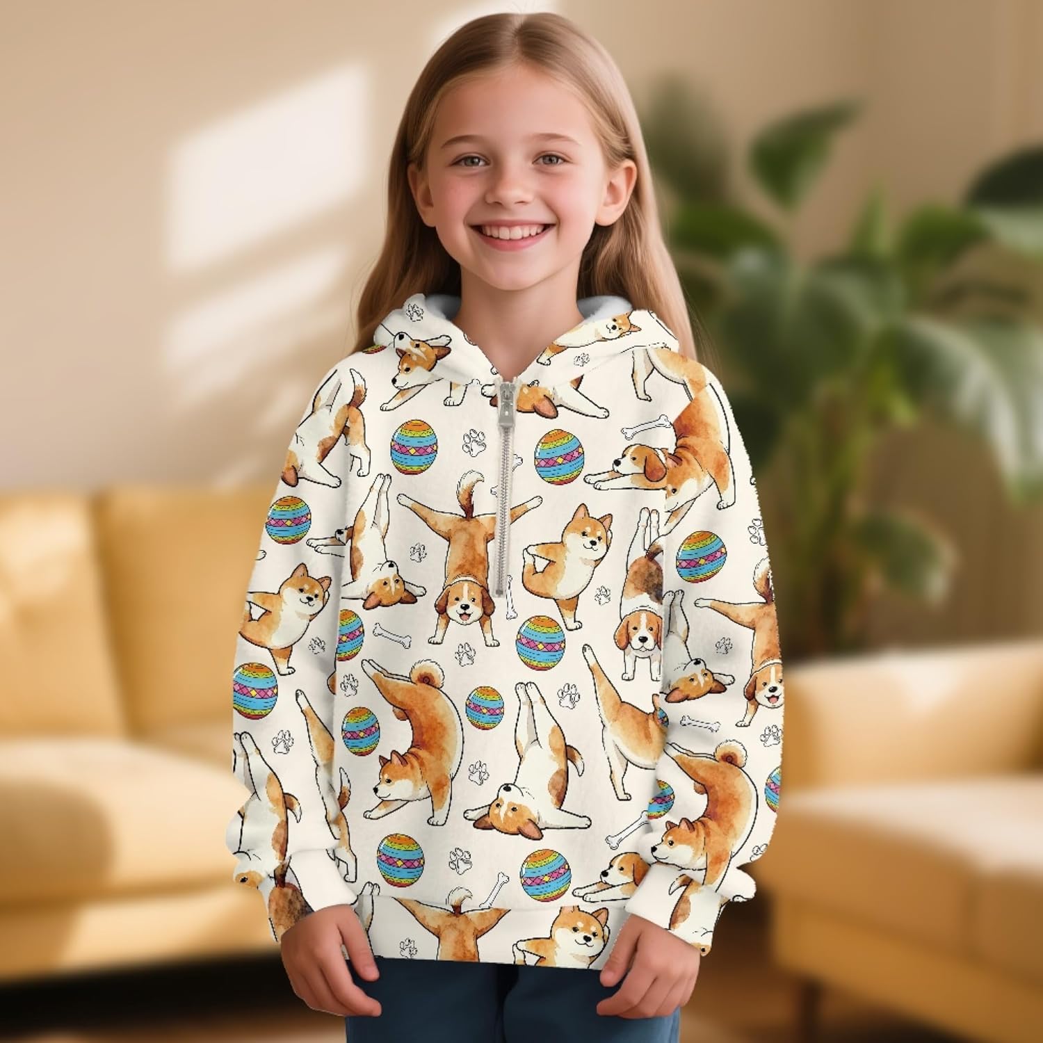 Girls Fleece Half Zip Sweatshirt Quarter Zip Pullover Sweatshirt 1/2 Zip Hooded Sweatshirt For Girl