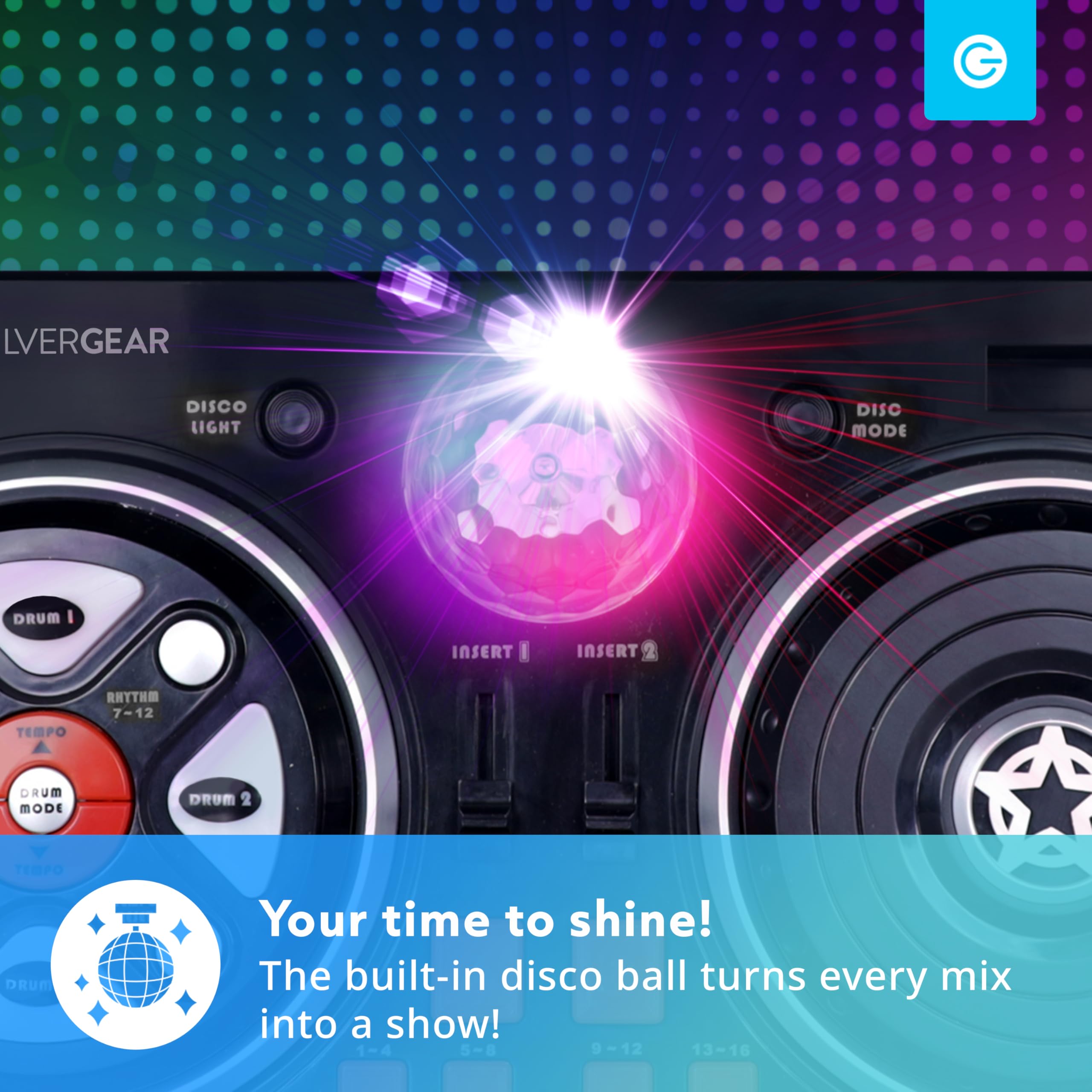 Silvergear® Mesa de Mezclas DJ para Niños | Mesa DJ Principiante con Bola de Discoteca | 46 Efectos de Sonido | Portátil y a Pilas | 39.3 x20.5x6.4 cm | Negro