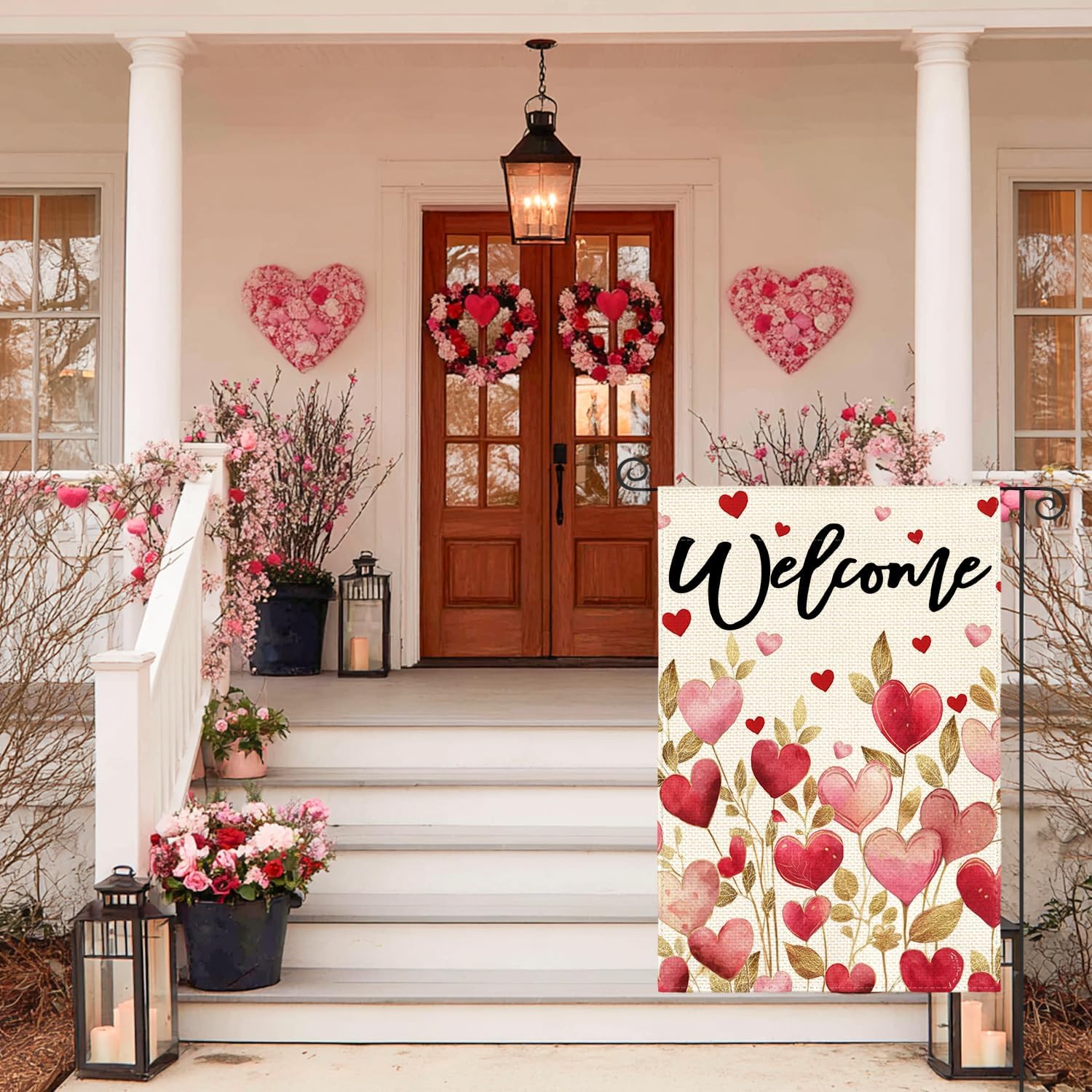 AVOIN colorlife Valentines Day Love Hearts Garden Flag 12x18 Inch Double Sided Outside, Floral Welcome Anniversary Yard Outdoor Flag - Image 2