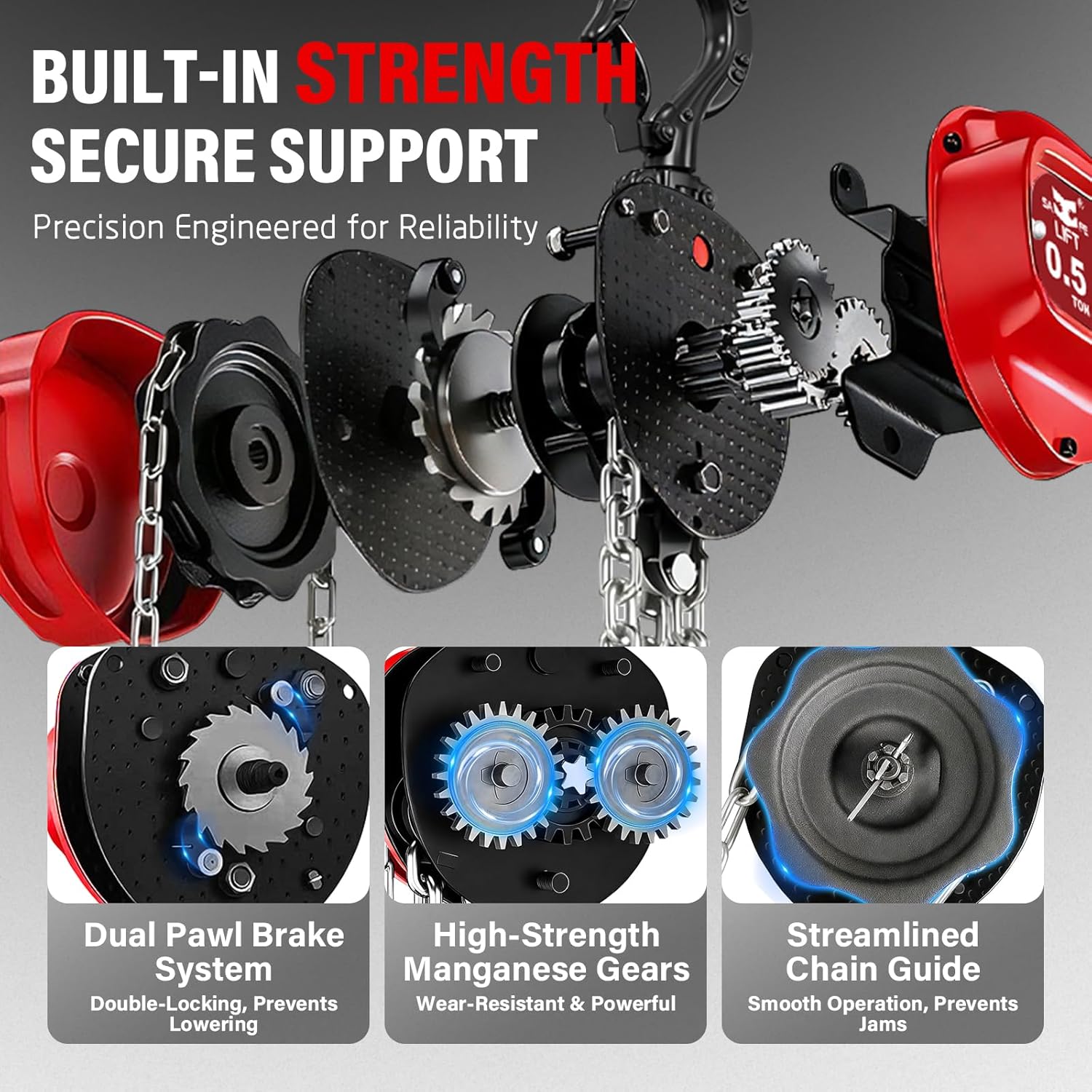 1/2 Ton Hand Chain Hoist, Compact & Lightweight Manual Chain Block 1100 lbs Working Load for Garage Automotive Mower Maintenance & DIY Lifting (1/2 TON | 10FT)