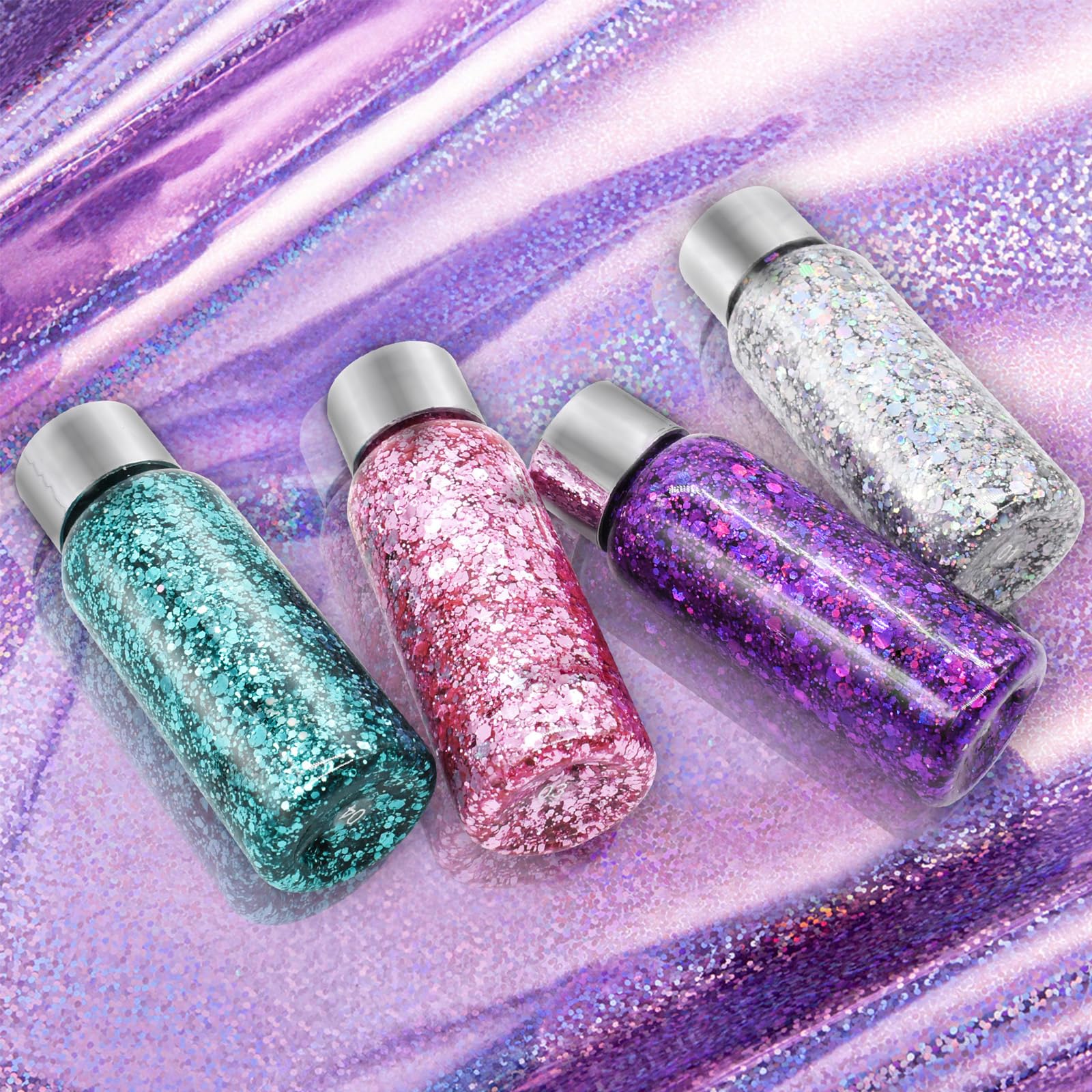 6 Bottiglia Glitter Body Gel,Brillantini Make Up,Gel Glitterato Viso con Lustrini,per Viso,Unghie,Occhi,Labbra,Capelli,Corpo,per Musica,Festival,Feste in Maschera(Bianco/Oro/Argento/Rosa/Verde/Viola)