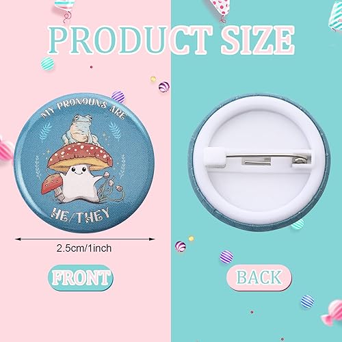Miniatura 2 de Inbagi 20 unidades de insignias pronombres, alfileres de identidad de género, rana, hongo, mariposa, ella, él, ellos, varios colores, linda