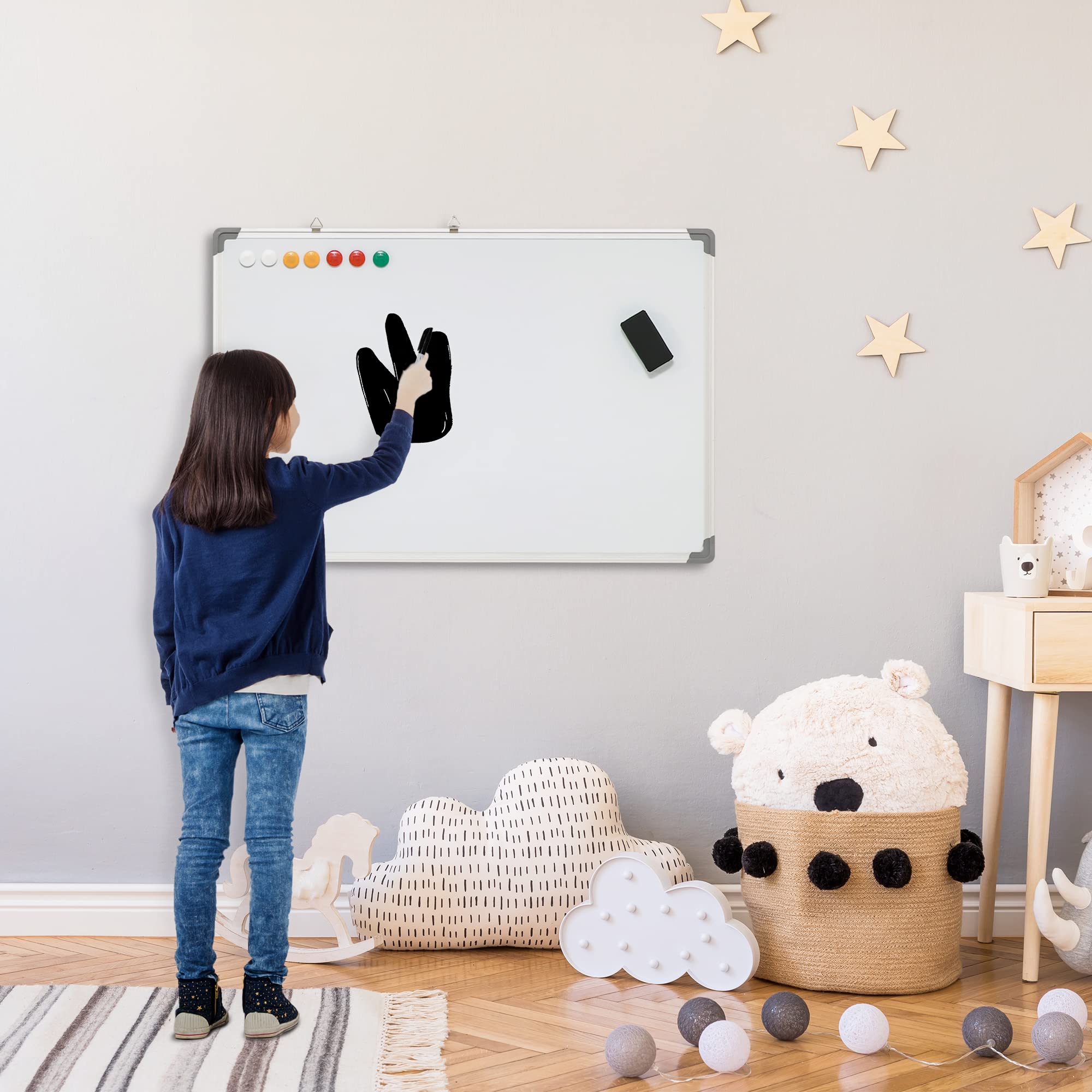 HOMCOM whiteboard magnetic magnetic board with 4 pens 1 eraser 10 magnet easel wall mounted easy to wipe 60 x 1.8 x 45 cm