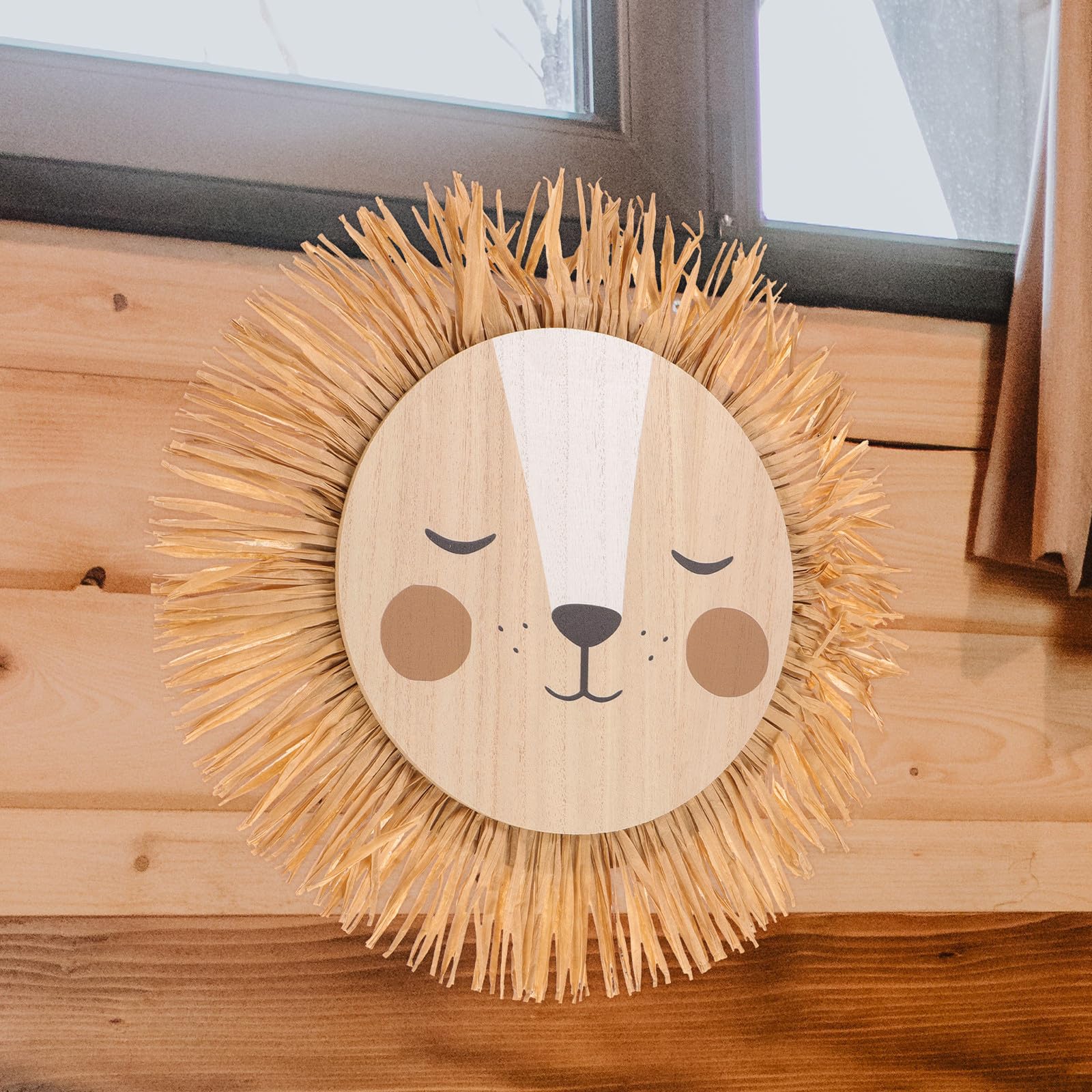 MAGICLULU Nordische Wanddekoration Löwenkopf aus Gewebtem Raffia für Cafés und Eingangsbereiche mit Kreativem Cartoon Design und Einzigartiger Handwerkskunst