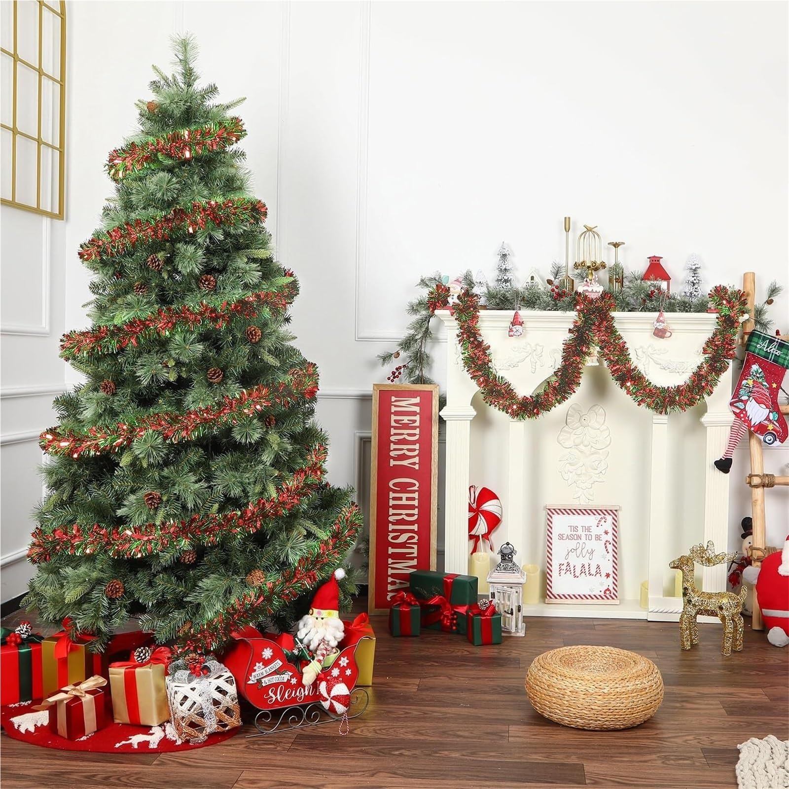 Decoración De Ventana Guirnalda Navideña De Oropel Metálico Brillante 6 Piezas For Colgar Pared Y Adornos Navideños