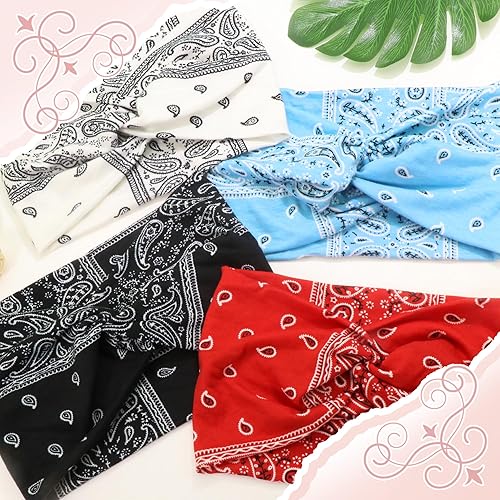 Miniatura 7 de Diademas bohemias para mujer, bandas anchas elásticas para el cabello, anudadas, estilo africano, bandas para la cabeza, para yoga, correr, banda