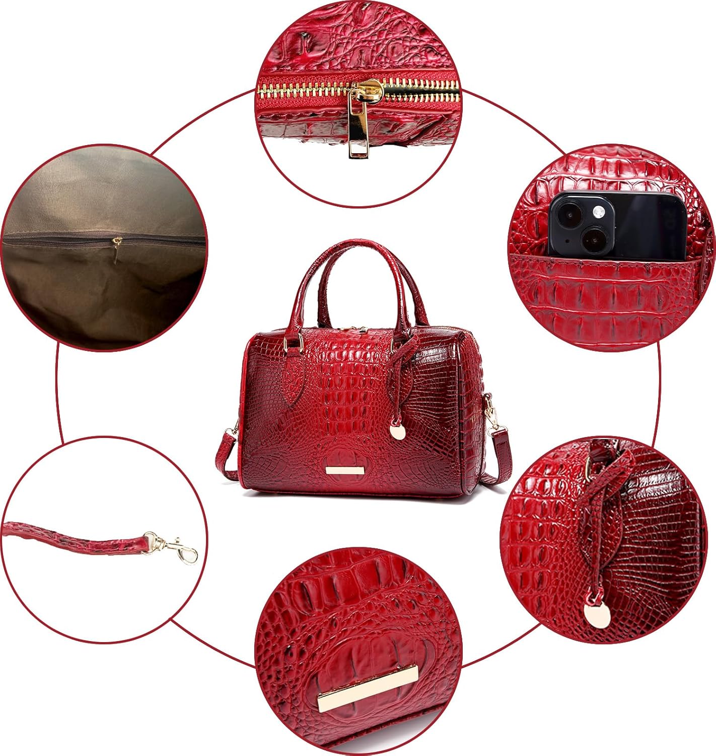 Top-Handle Crocodile Purses For Women Crossbody Leather Bags Trendy Large Capacity Tote with Shoulder Strap - Image 7