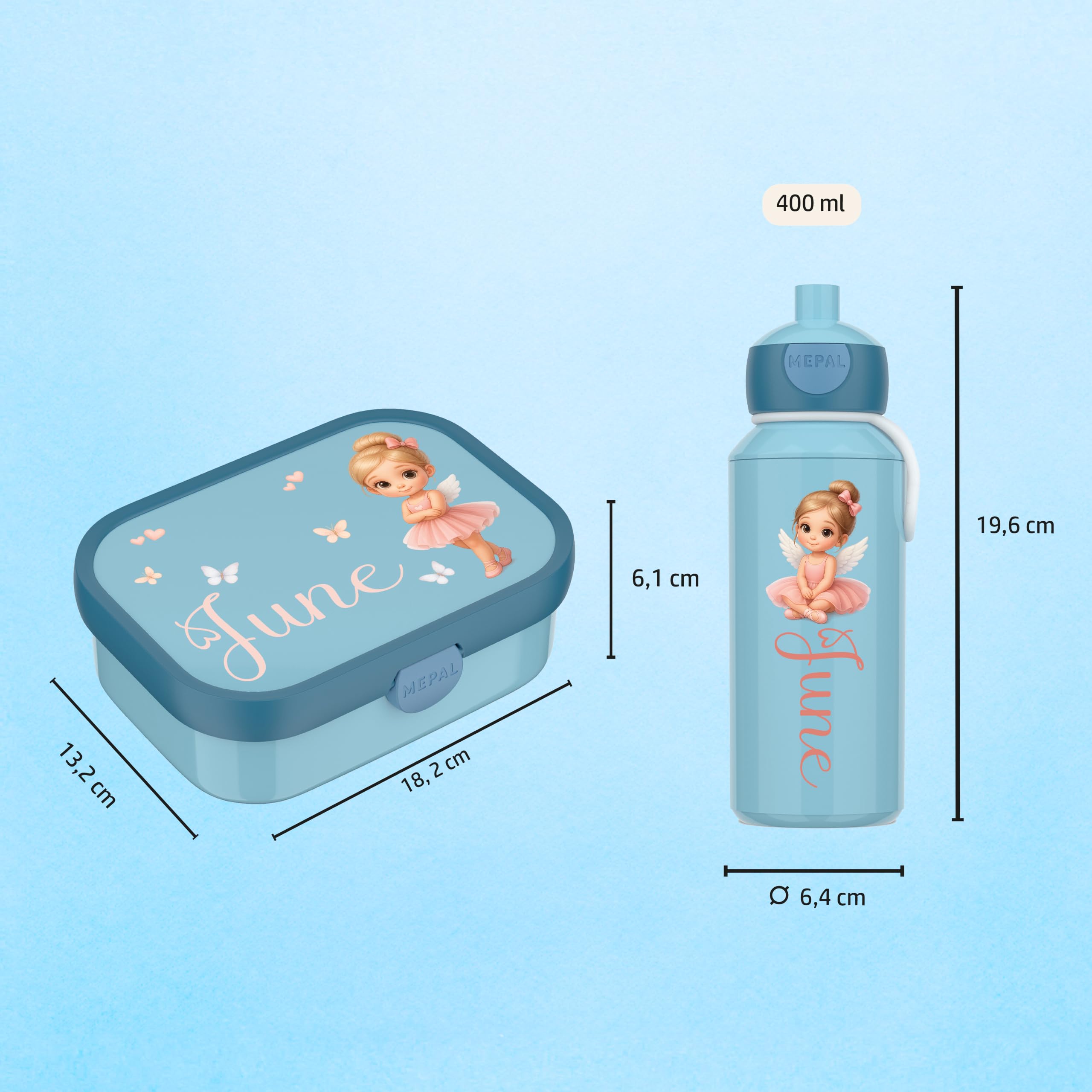 Mepal Personalisierte Brotdose Trinkflasche | Tanzen Ballerina Engel Motiv