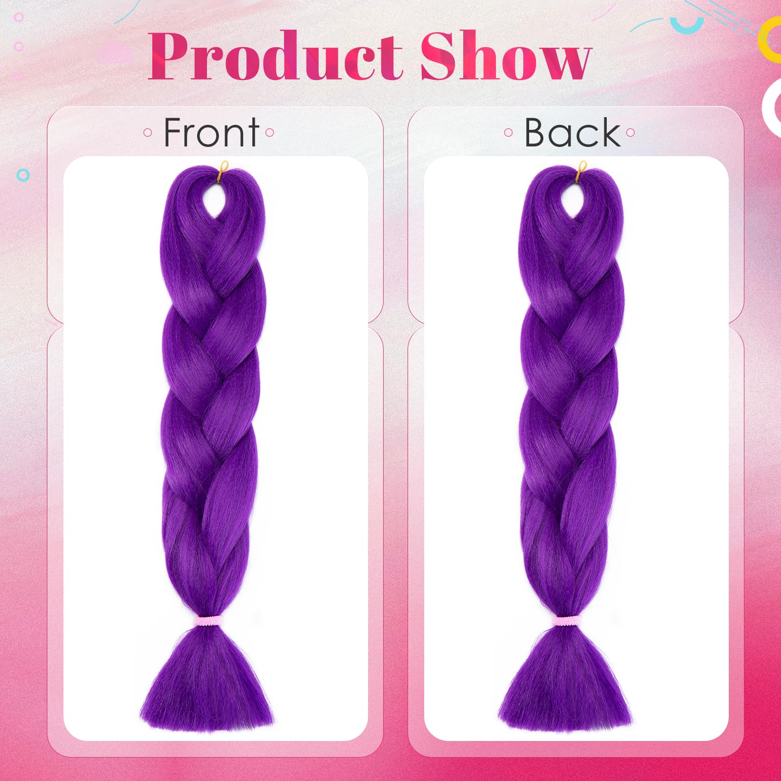 Benehair 3 Packs 24 Inch Braid Extensions Jumbo Box Braiding Hair for Twist Colorful Synthetic Hair Extensions for Braiding Purple Hair Extensions for Women(3 Packs - Image 3