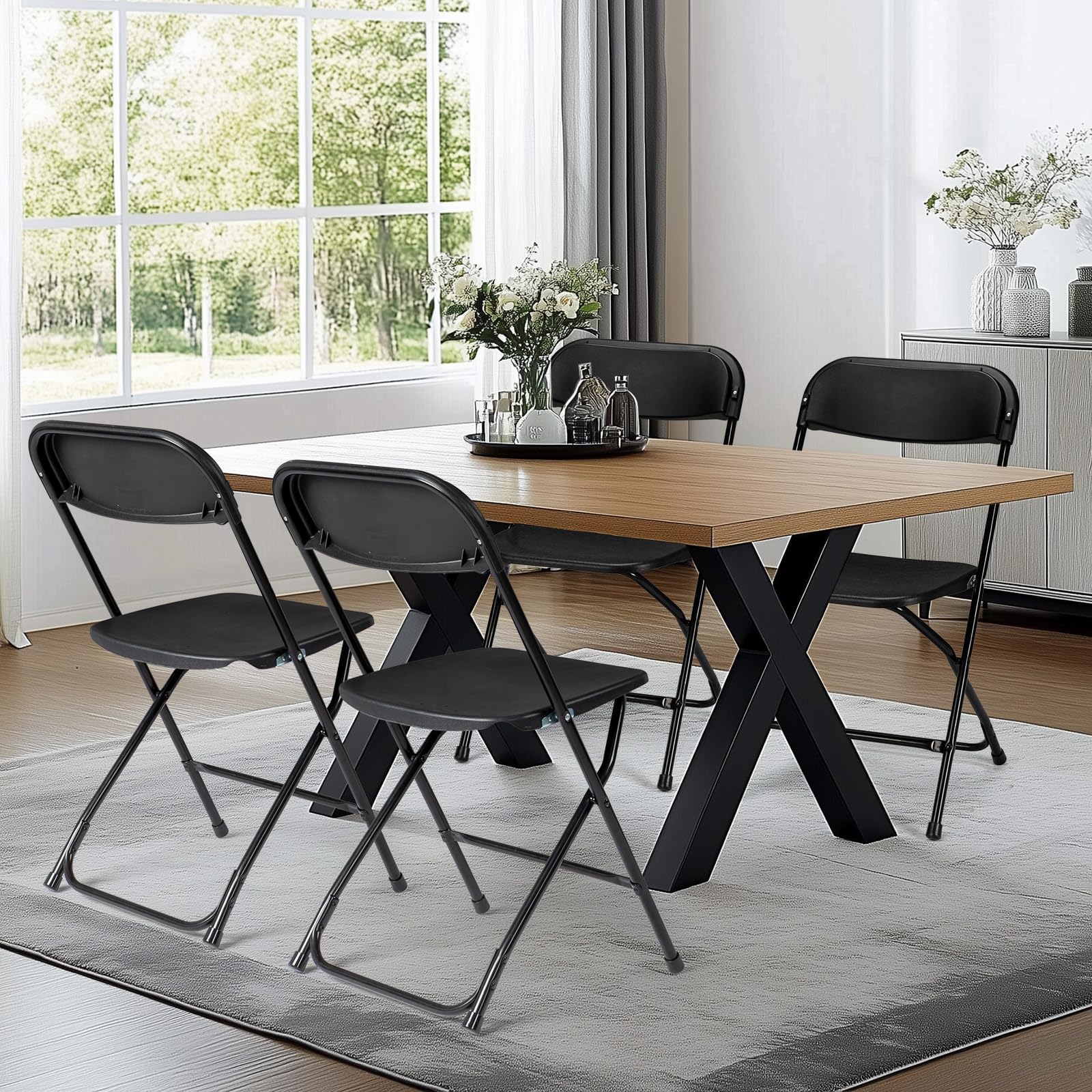 Bonnlo Set de 12 Sillas Plegables – Sillas de Comedor, Jardín, Camping, Plegables, para Balcón, Sala de Estar, Restaurante y Conferencias, Ergonómicas, 47x47x75 cm, hasta 150 kg, Negro