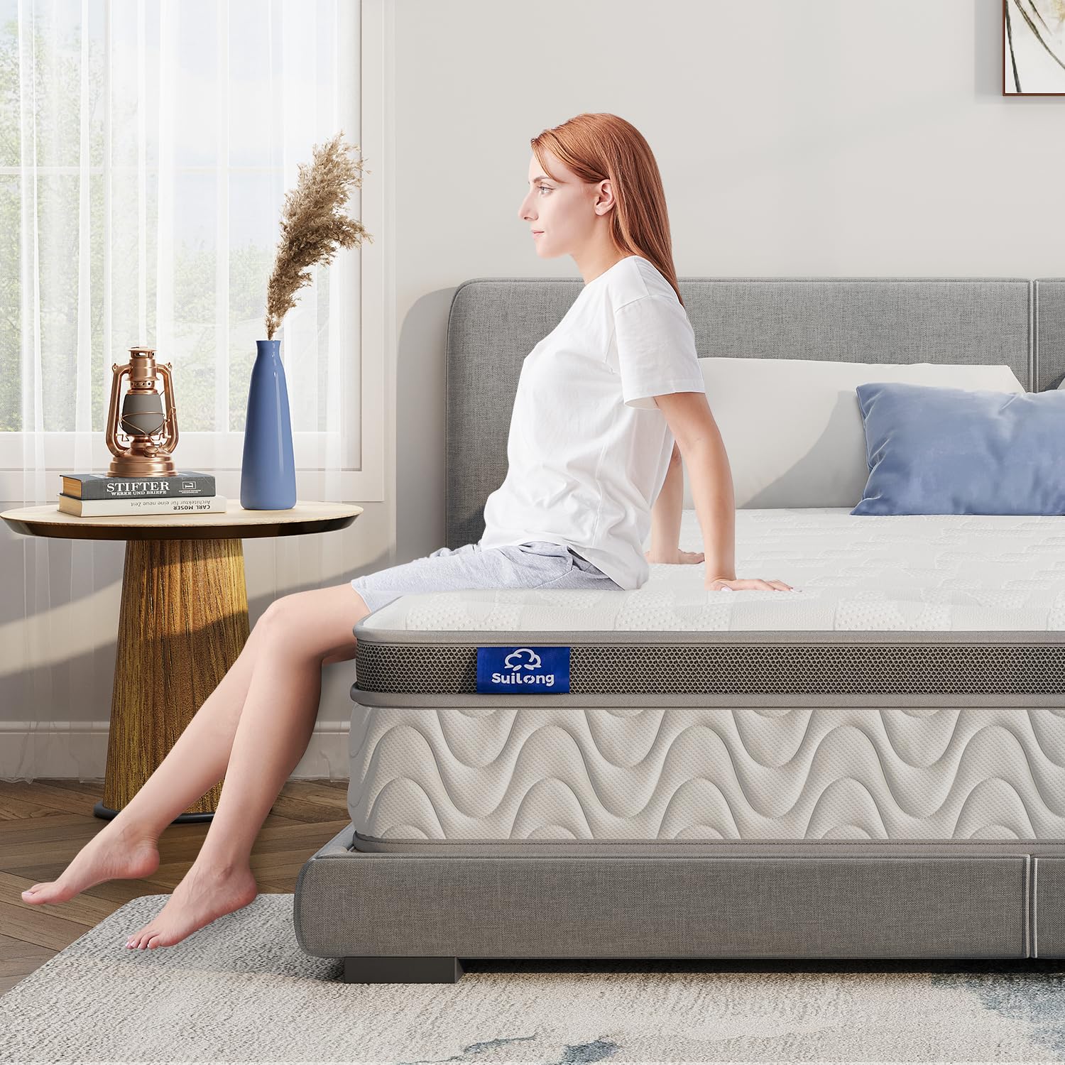 Suilong Matelas 120x200, 30 cm Epaisseur Matelas à Ressorts Ensachés Indépendants et Mousse à Mémoire de Forme, Matelas Hybride 7 Zones de Soutien, Respirant, Certifié Oeko-Tex
