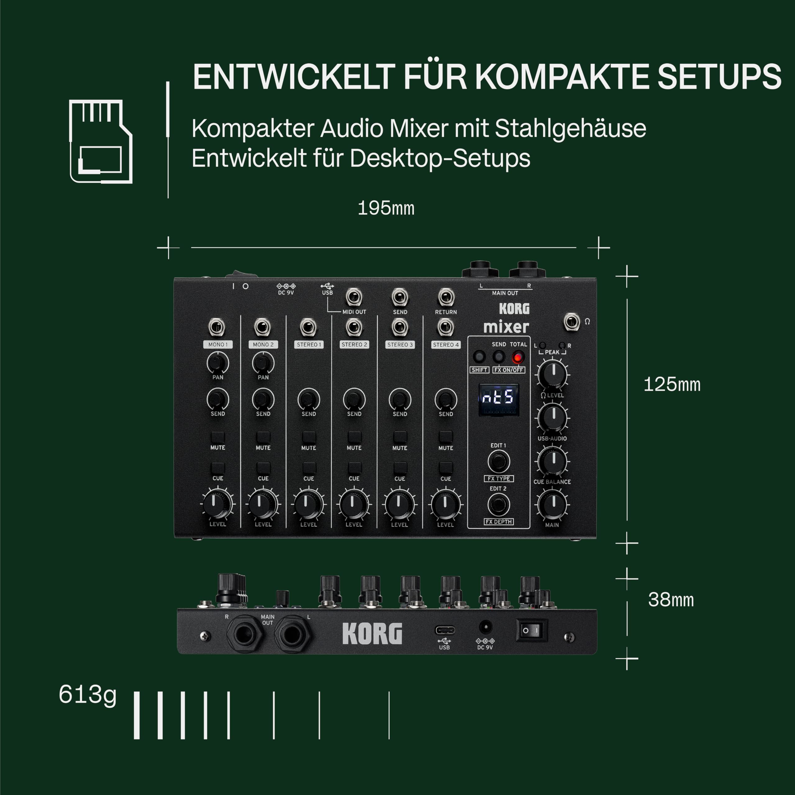 Korg Nu:Tekt NTS-4 Mixer – 6 Kanal Performance Audio-Mischpulte und Audio Interface Bausatz mit Effekten