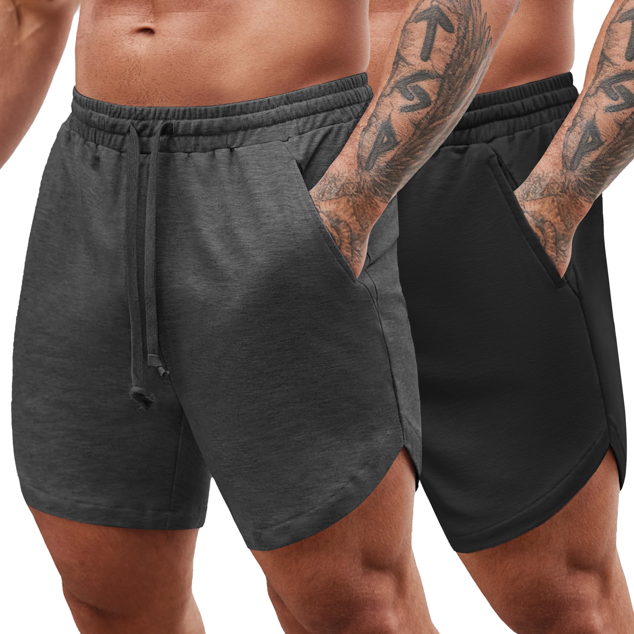 COOFANDY Herren Shorts Sommer Kurze Hose mit Gummizug Taschen Freizeithose Sport Fitness Jogginghose 2er Pack