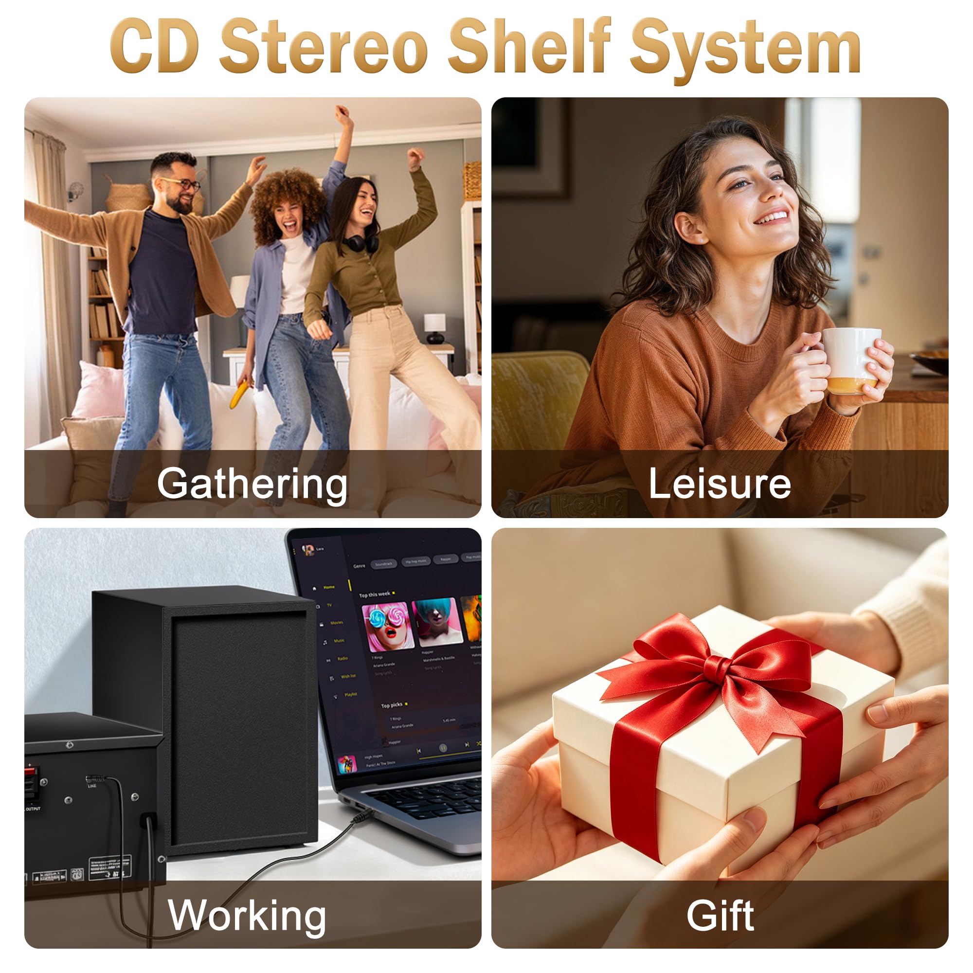 Mini Chaine HiFi Bluetooth pour Maison, Lecteur CD avec Enceintes 30W RMS
