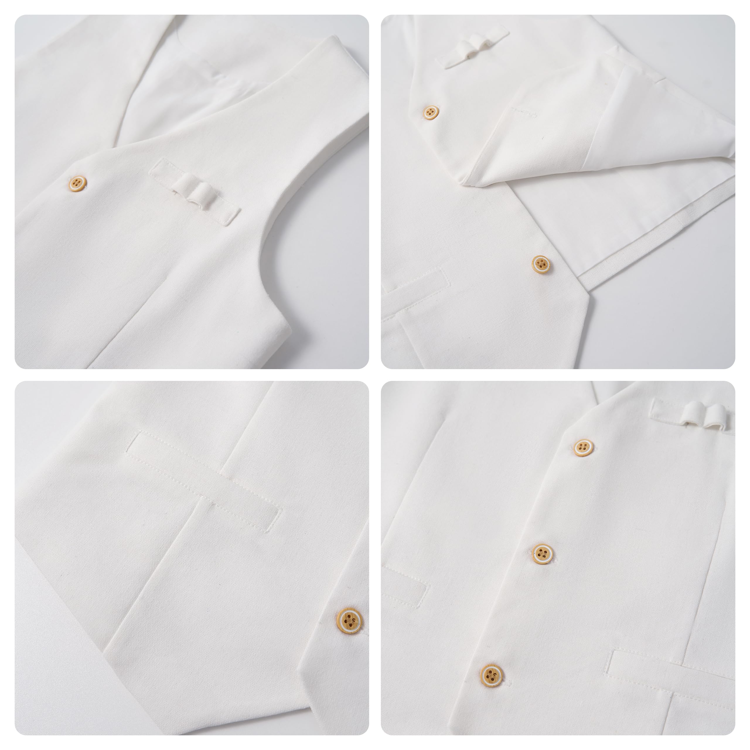 LOLANTA Traje de lino de 4 piezas para niños, traje de caballero de verano, chaleco de vestir, camisa, pantalones cortos, conjunto para playa, boda, graduación