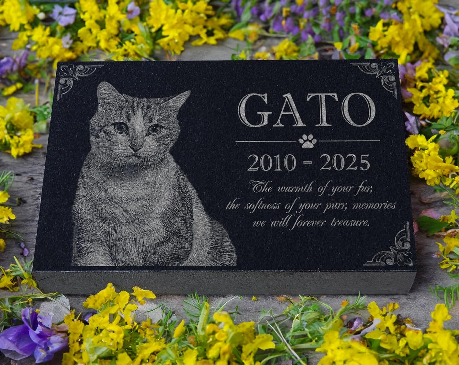 Forever Pet Memorial: Custom Portrait Black Granite Headstone for Dogs, Cats, Horses, Rabbits. Animal Mini Gravestone, Outdoor Garden Pet Cemetery Memorial Stone Plaque Burial Statue