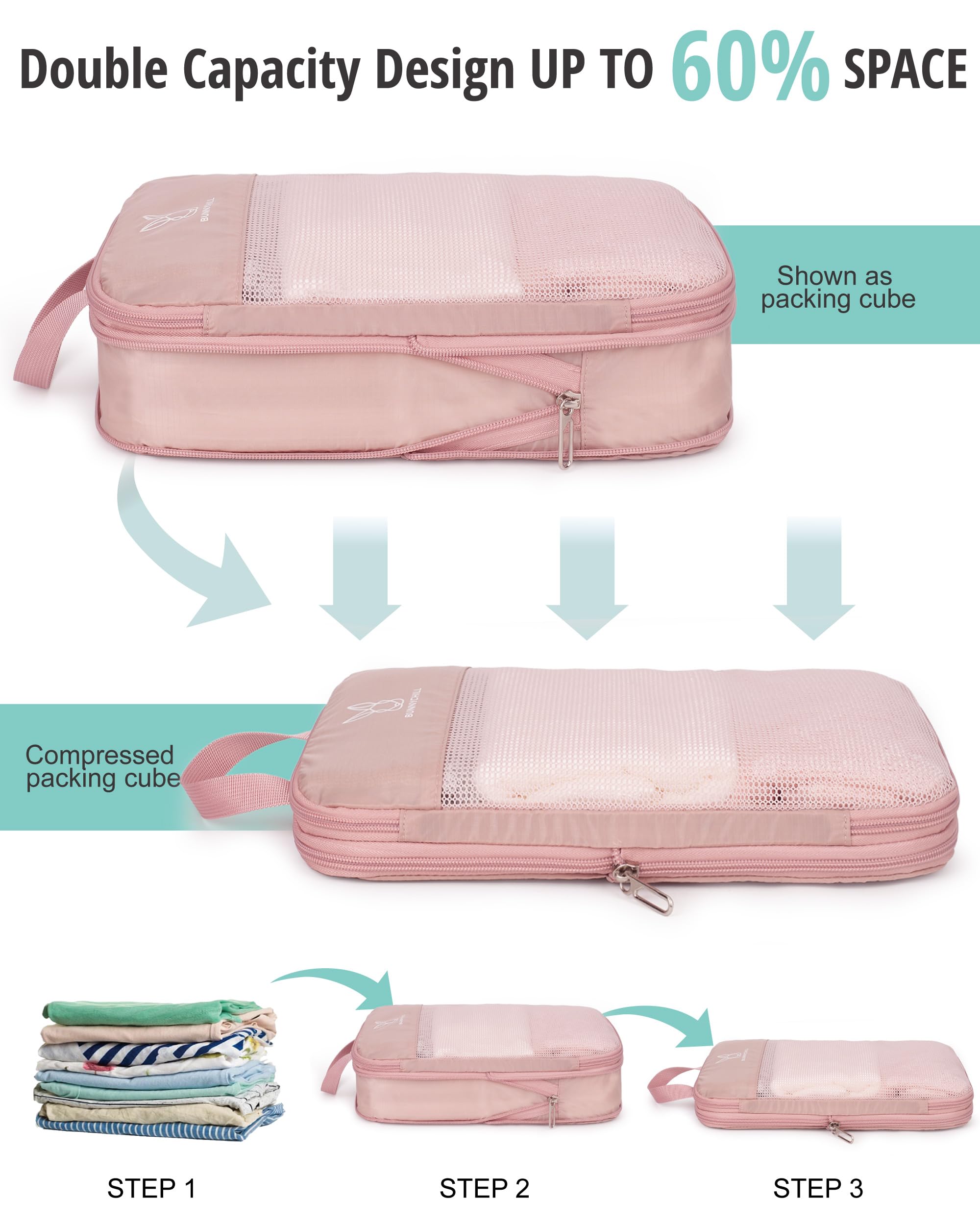 Set di 6 cubi espandibili a compressione per valigie, organizer da viaggio leggero e comprimibile per valigie, set di borse da viaggio essenziali da viaggio per donne